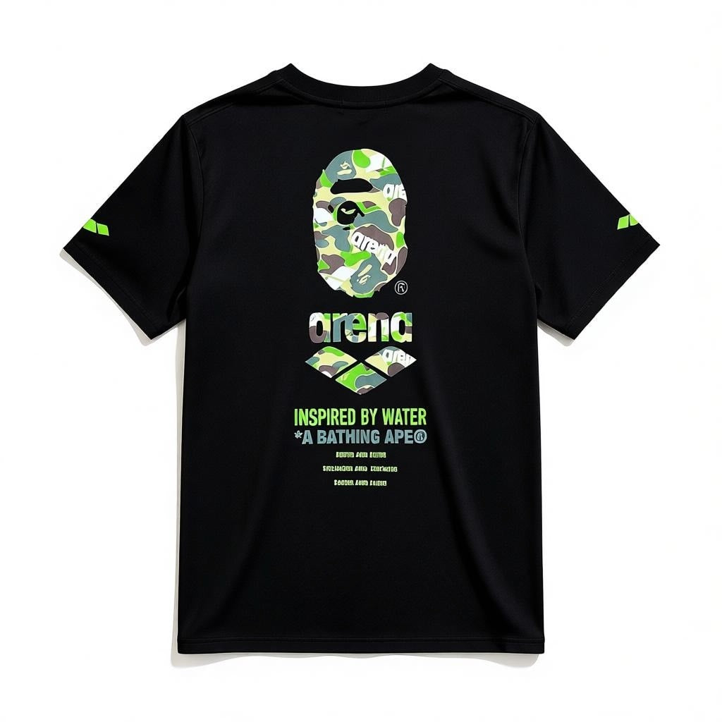 Bape A Bathing Ape x Arena Swimwear Black Camo Logo Athletic Shirt