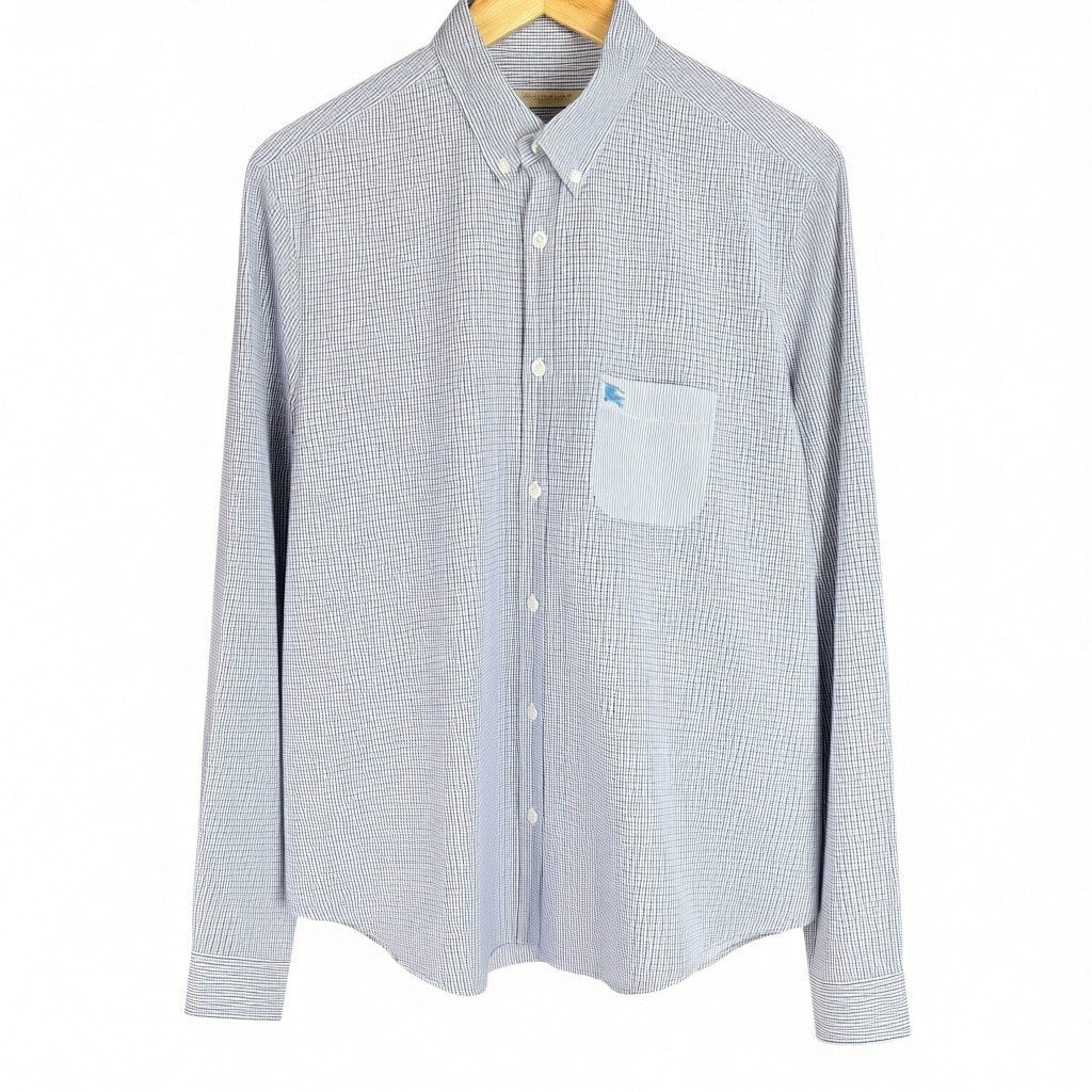 Burberry Brit Blue White Check Pocket Logo Men's Medium Button Down Dress Shirt