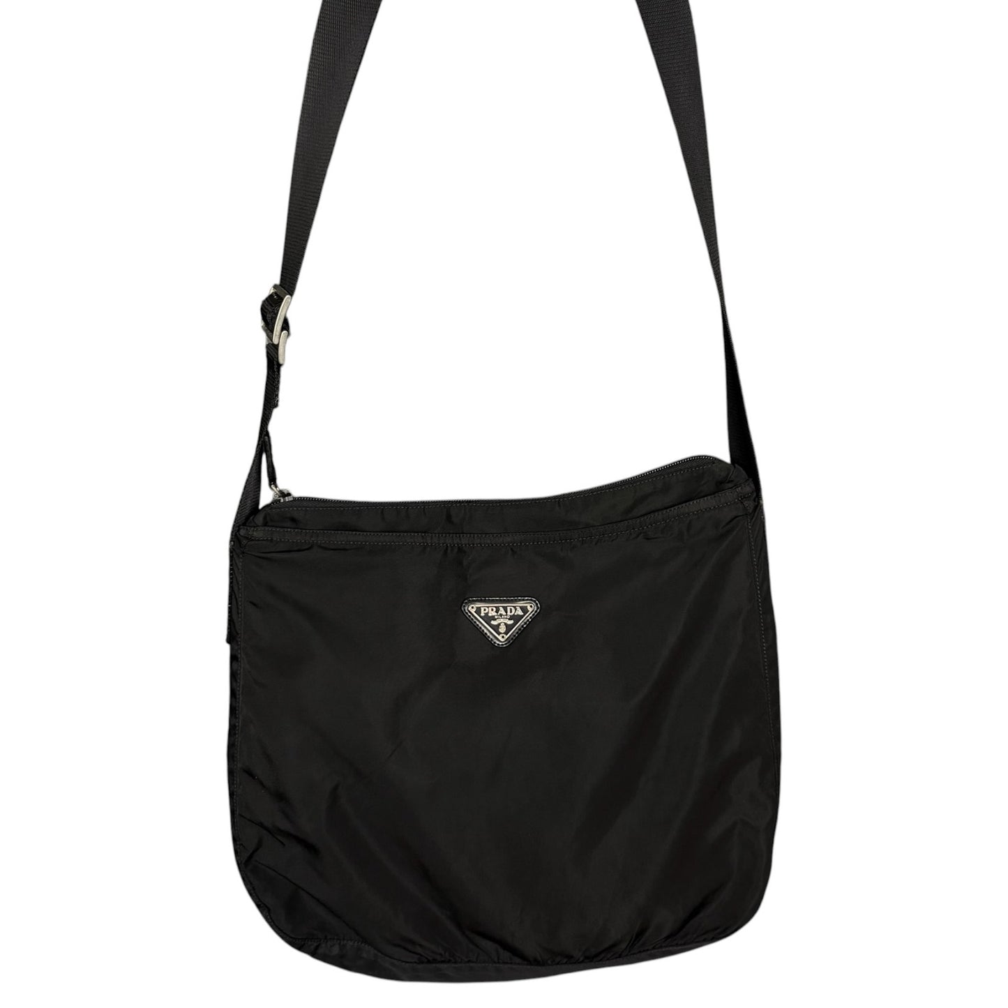 Prada Tessuto Black Nylon Medium Shoulder Bag Vintage Zip Closure Luxury