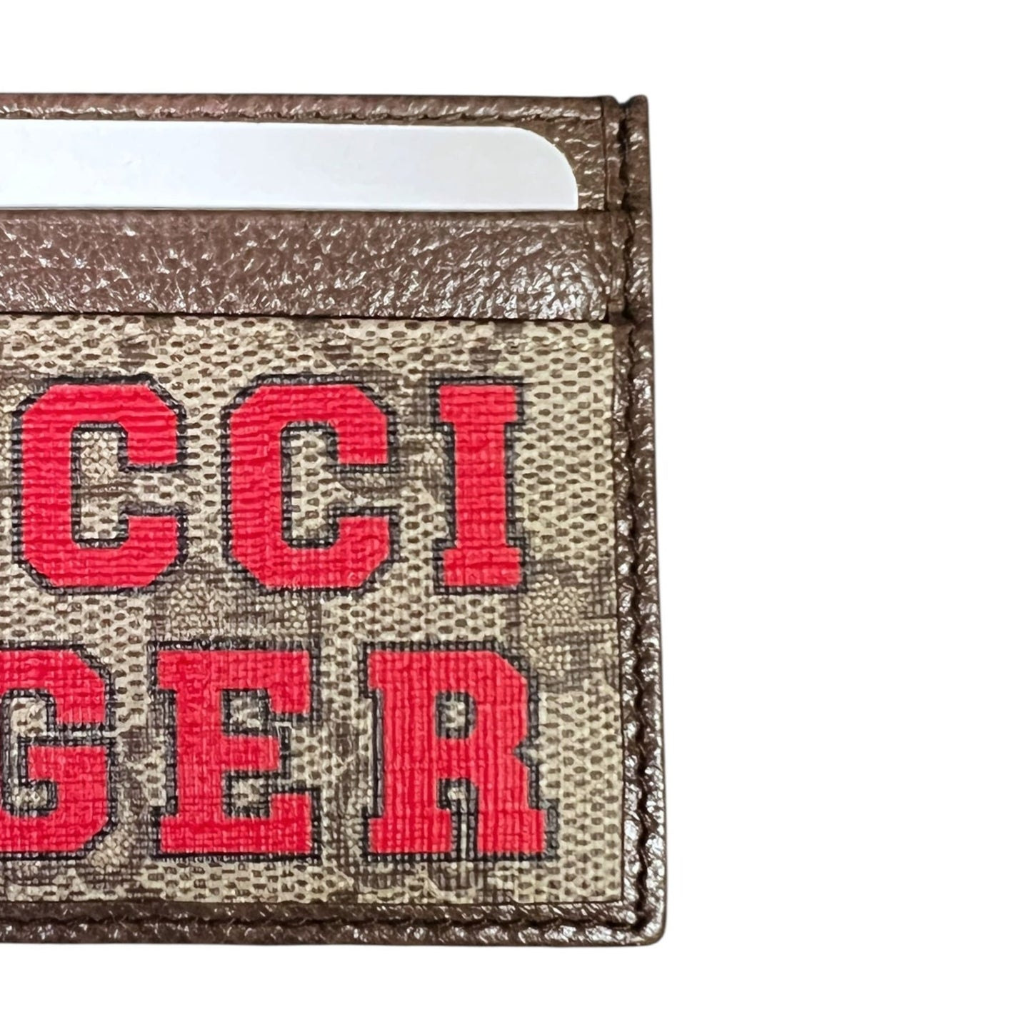 Gucci Tiger GG Monogram Card Case Red Brown Spellout Striped Luxury New in Box