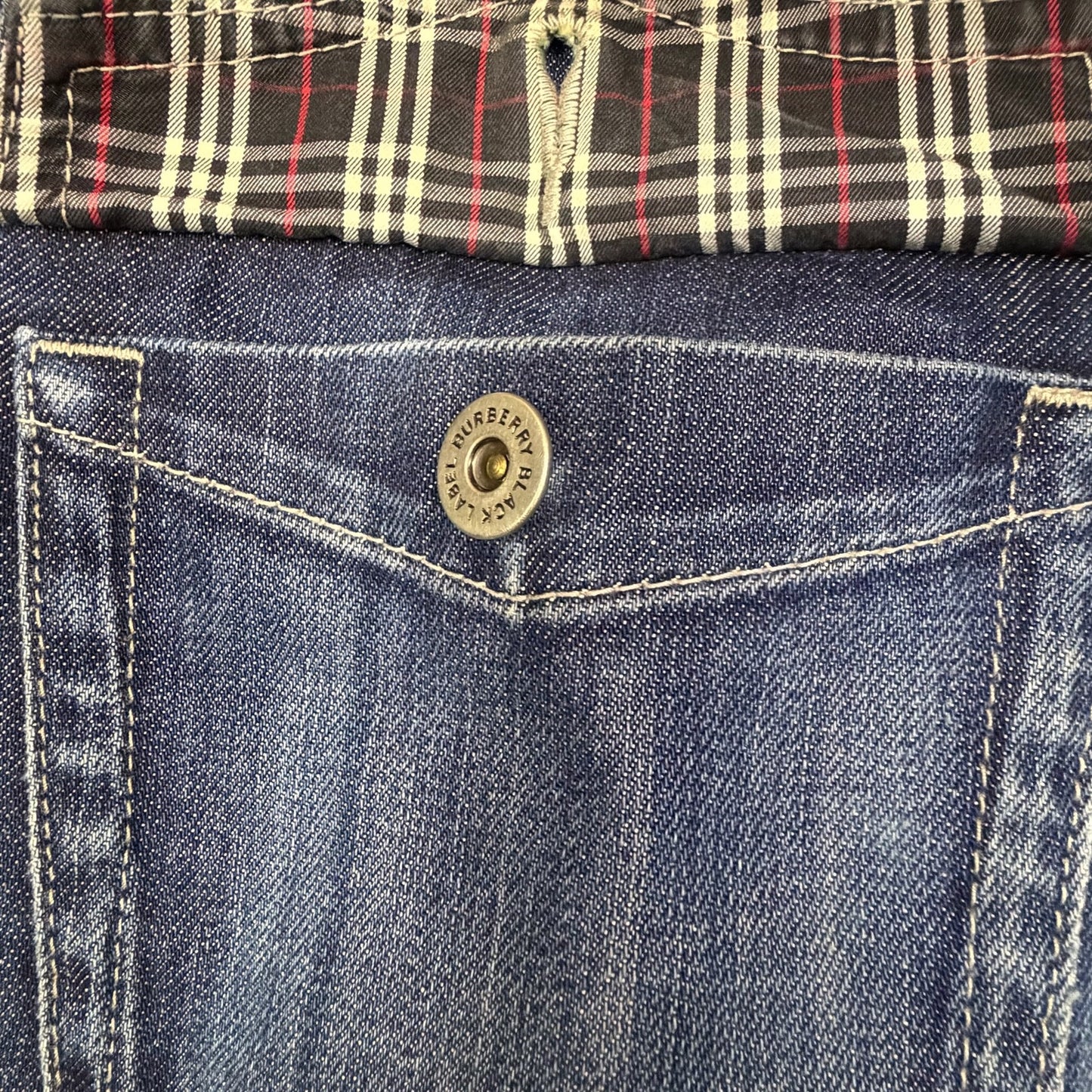 Vintage Burberry Black Label Japan Men's 32x28 Bootcut Flap Pocket Blue Jeans