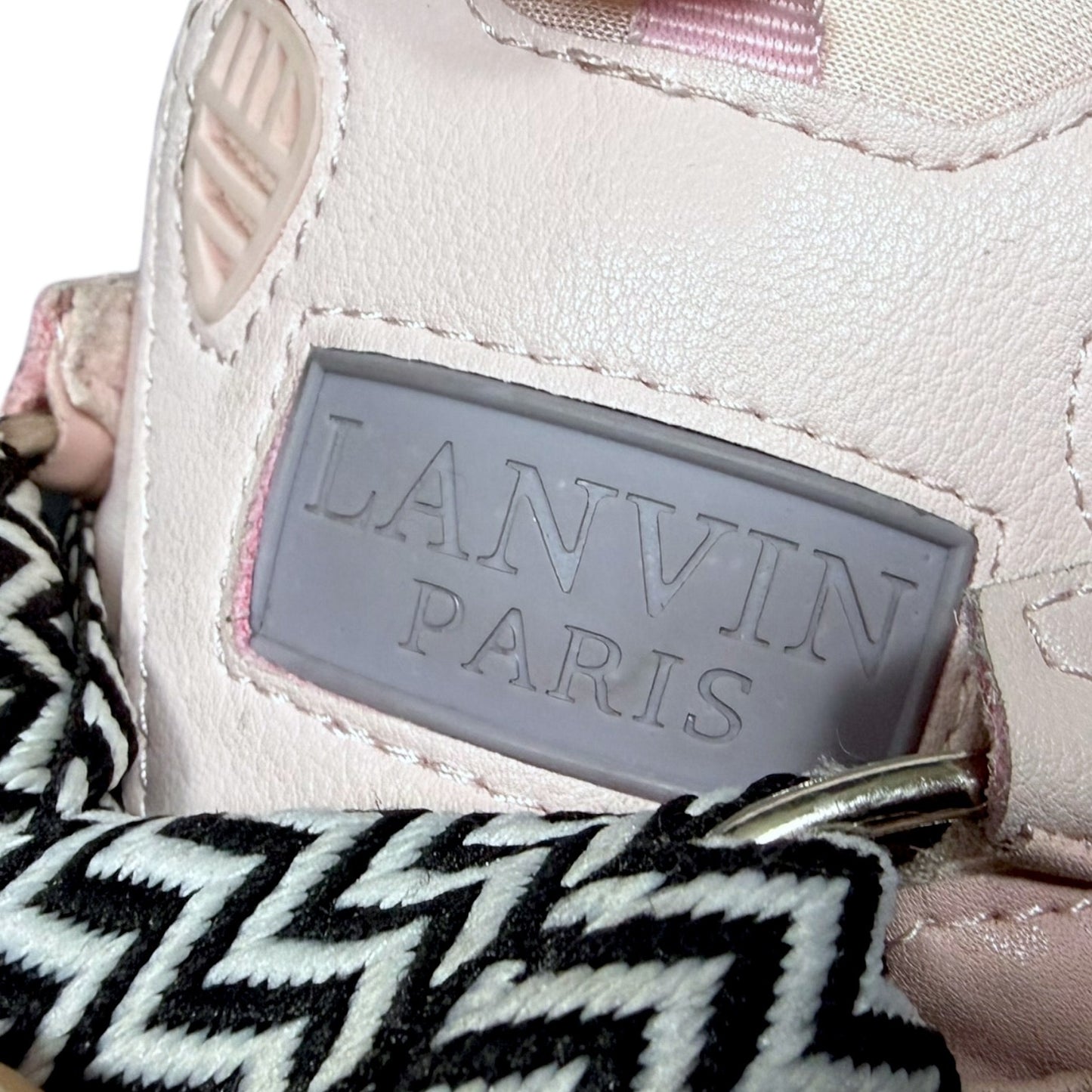 Lanvin Pink Leather & Suede Curb Sneakers Zebra Laces $990 Retail