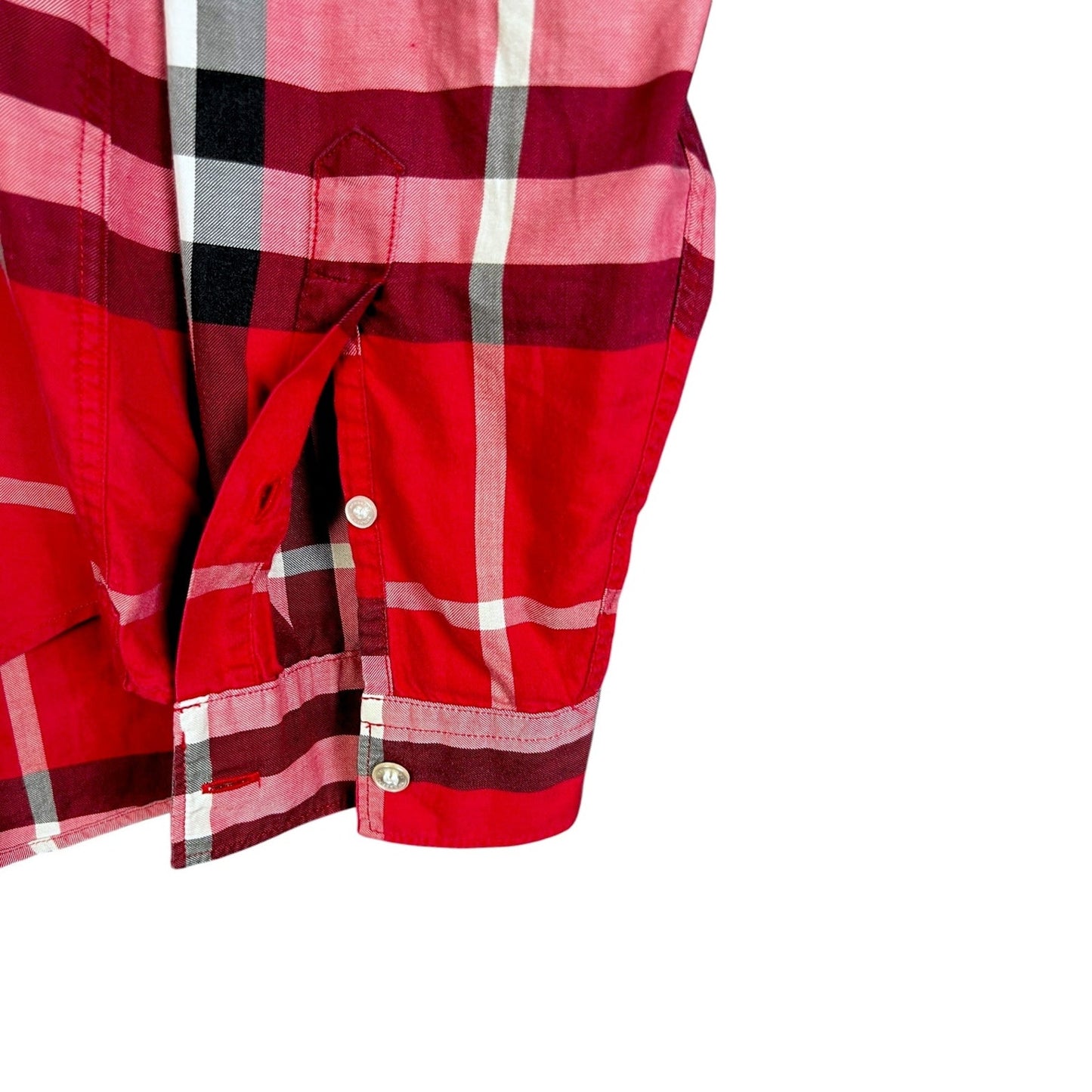 Burberry Brit Red Classic Check Print Men's Medium Button-Down Shirt Preppy Lux
