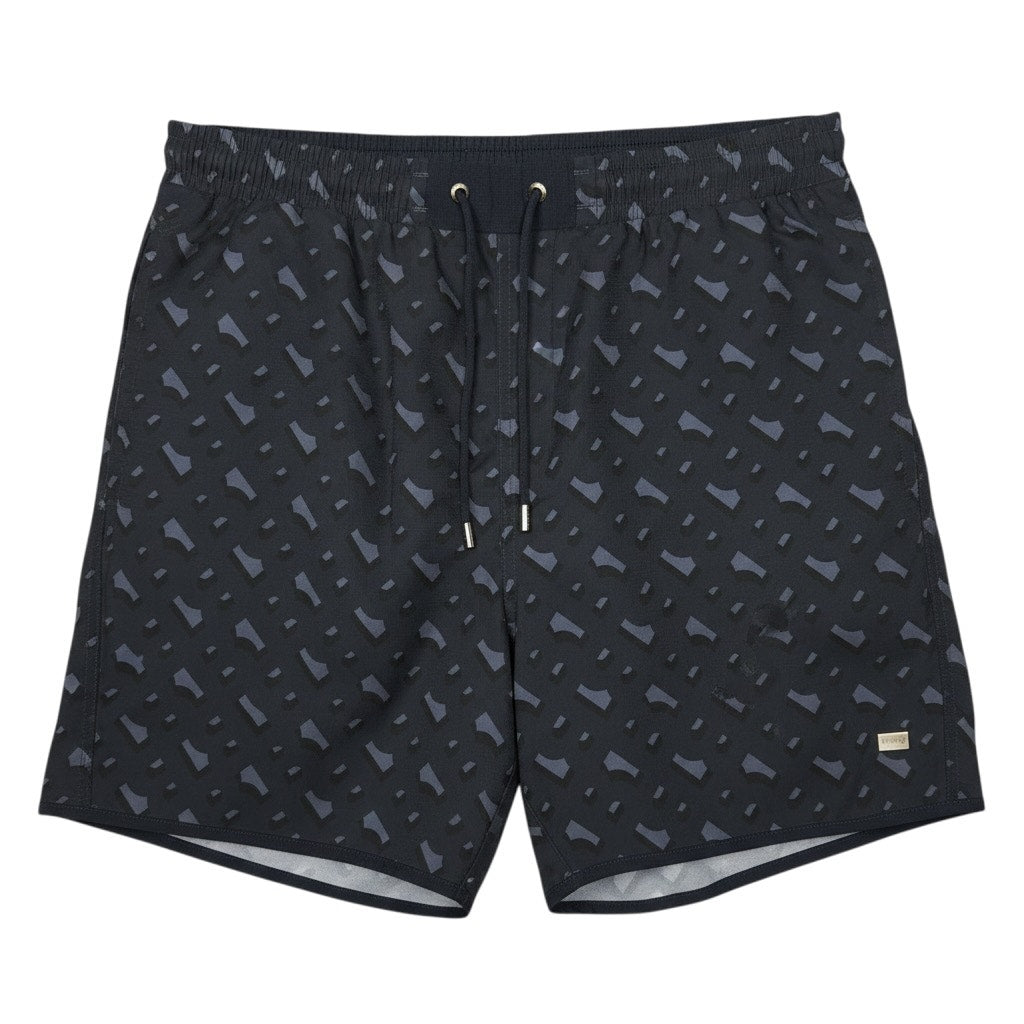 Hugo Boss Navy Blue Geometric Print Swim Trunks Men's XL Mesh Lined Luxury Pool