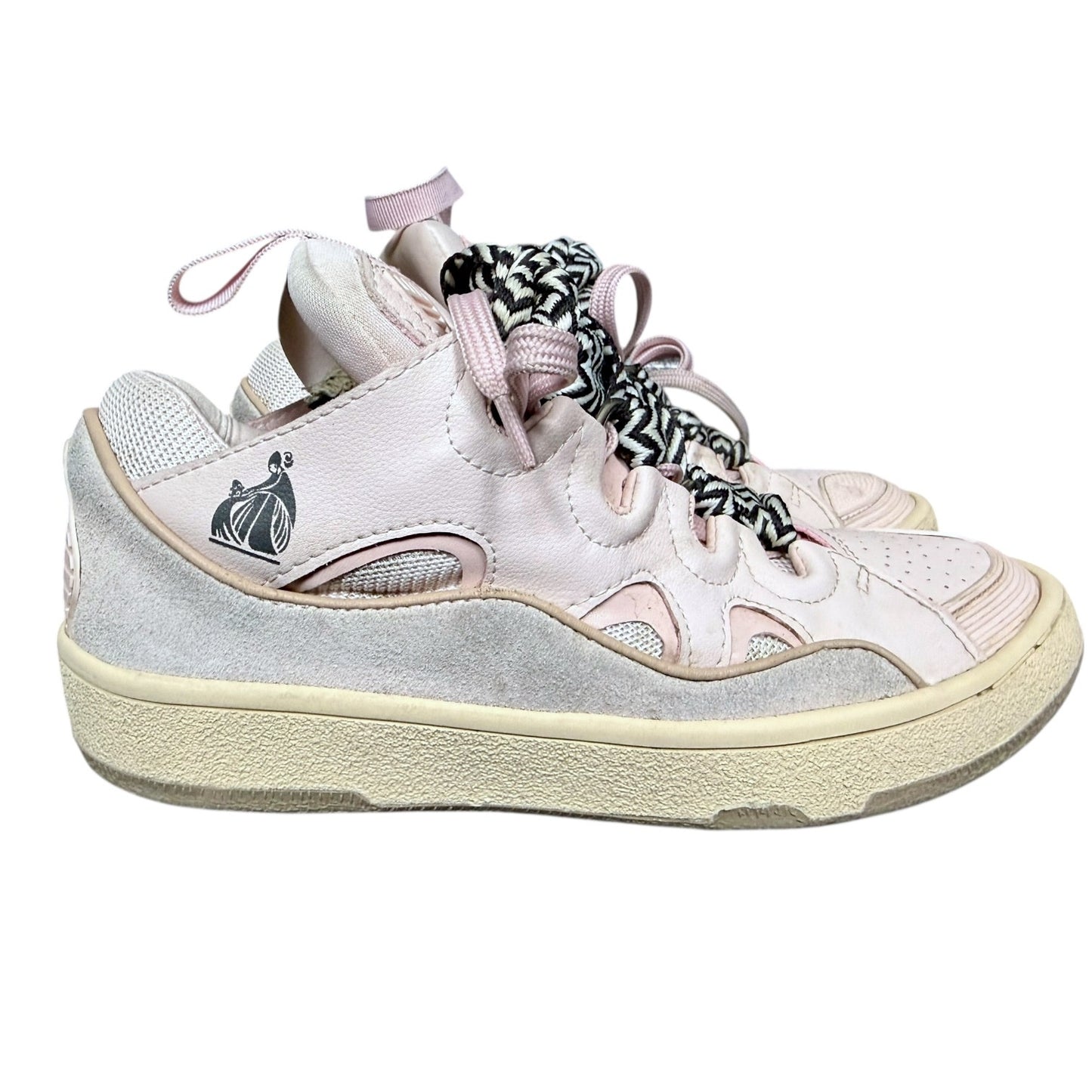 Lanvin Pink Leather & Suede Curb Sneakers Zebra Laces $990 Retail