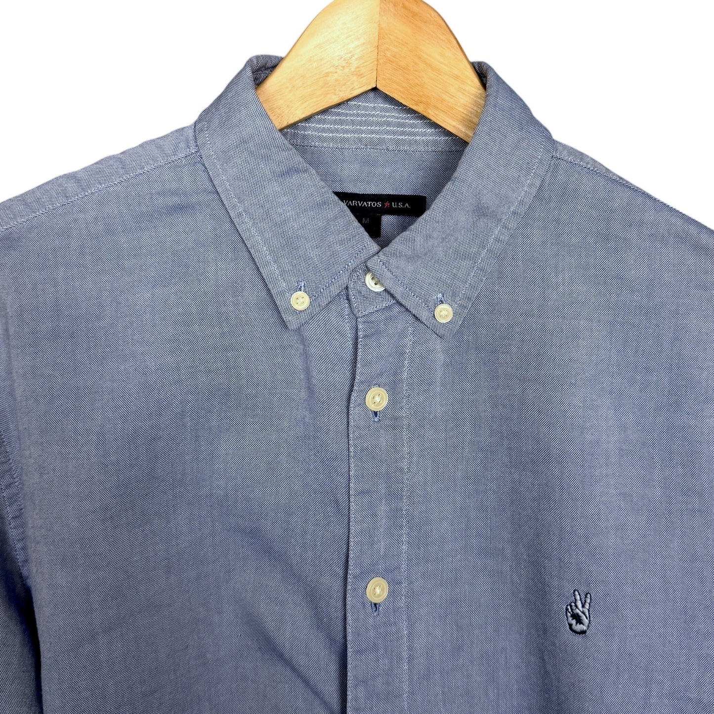 John Varvatos USA Light Blue Chambray Peace Logo Men's M Button Down Shirt