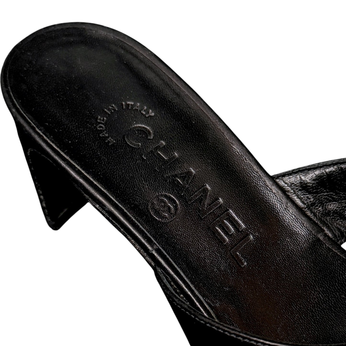 Vintage Chanel Black Leather Crossover Strap Mule Sandals Women EU 37.5 US 7/7.5