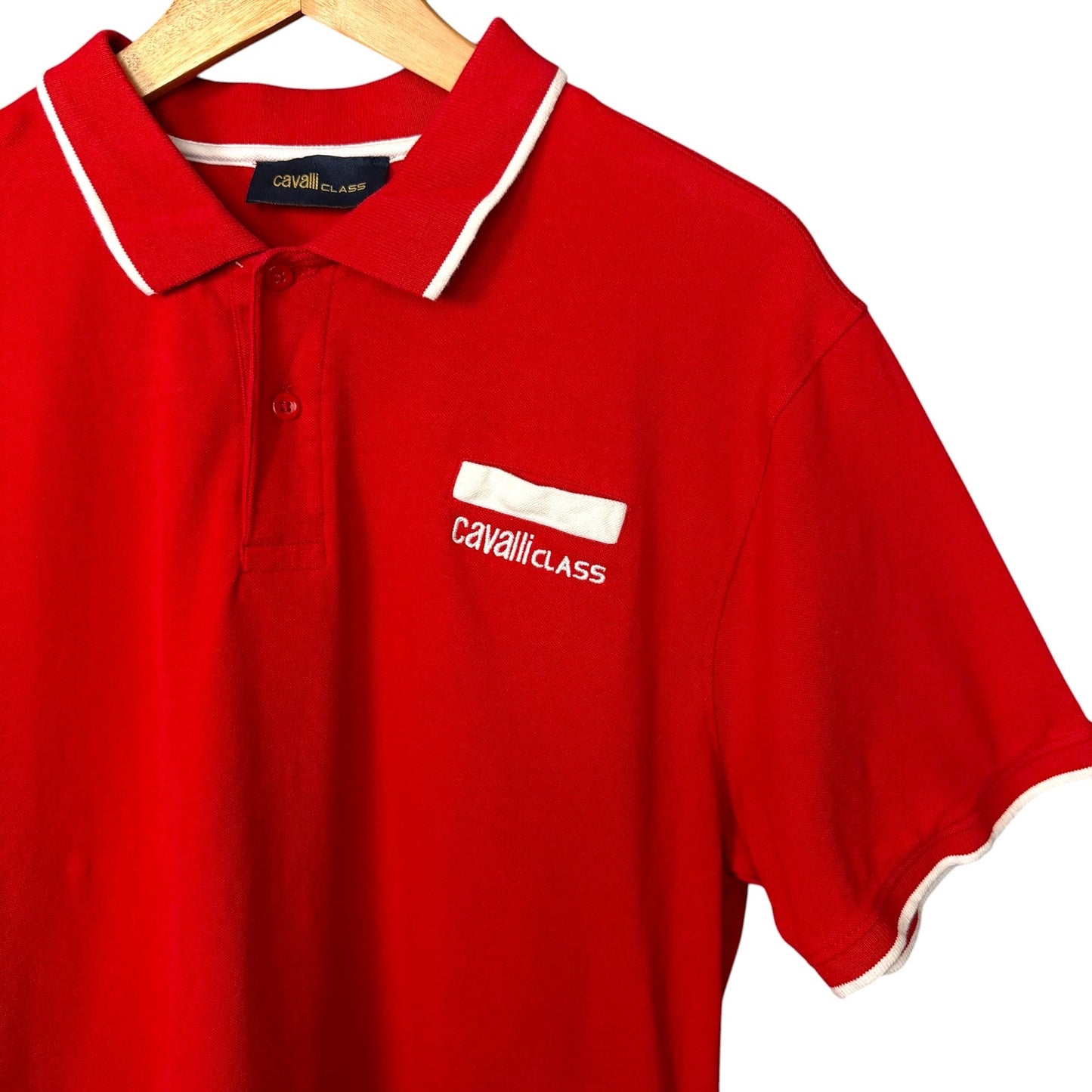 Cavalli Class Men's XL Red Embroidered Logo Polo Shirt Casual Preppy Luxury