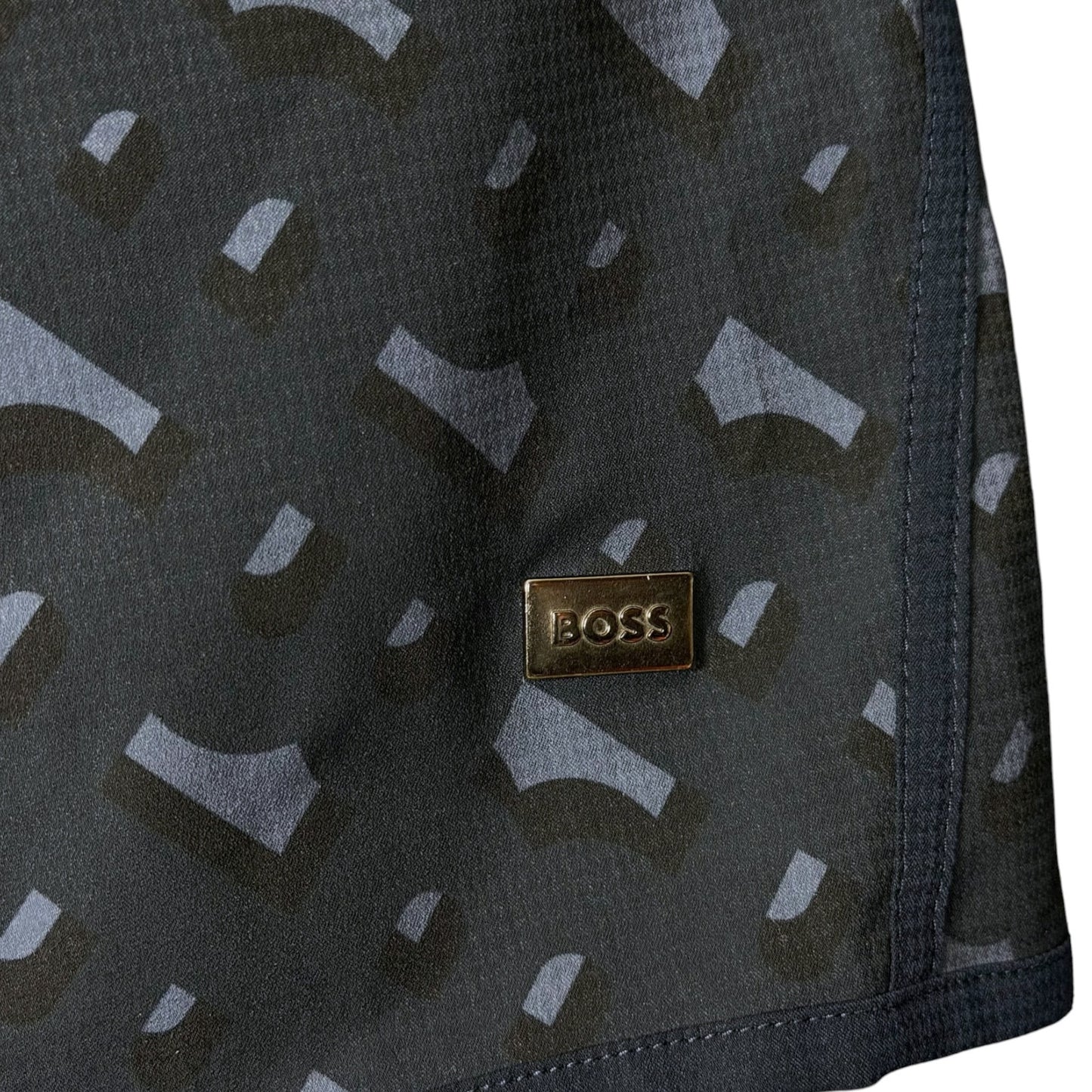 Hugo Boss Navy Blue Geometric Print Swim Trunks Men's XL Mesh Lined Luxury Pool