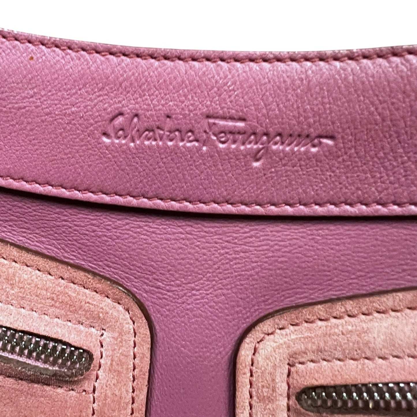 Salvatore Ferragamo Gancini Pink Leather Suede Purse Handbag Lux $2,100 Retail