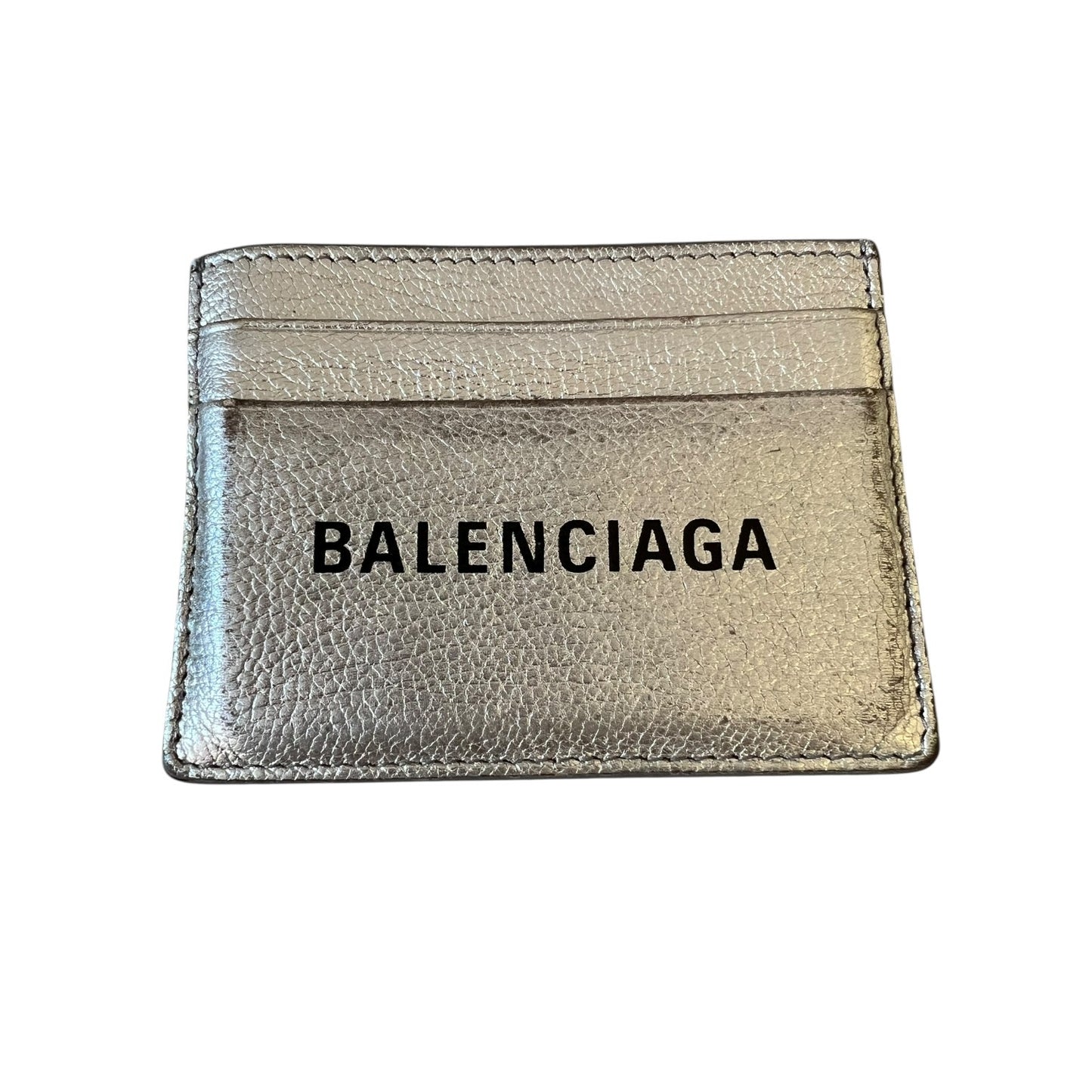 Balenciaga Logo Metallic Leather Card Case / Card Holder - $370 Retail
