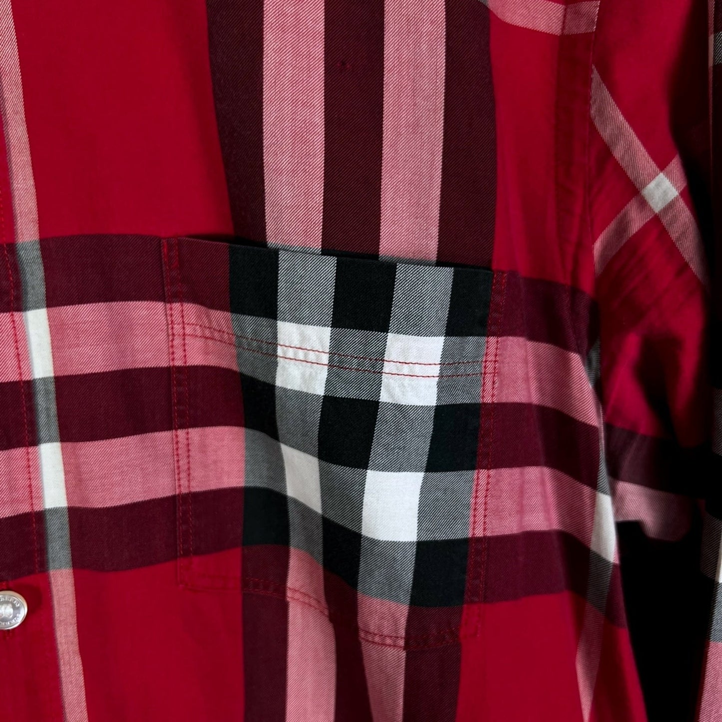 Burberry Brit Red Classic Check Print Men's Medium Button-Down Shirt Preppy Lux