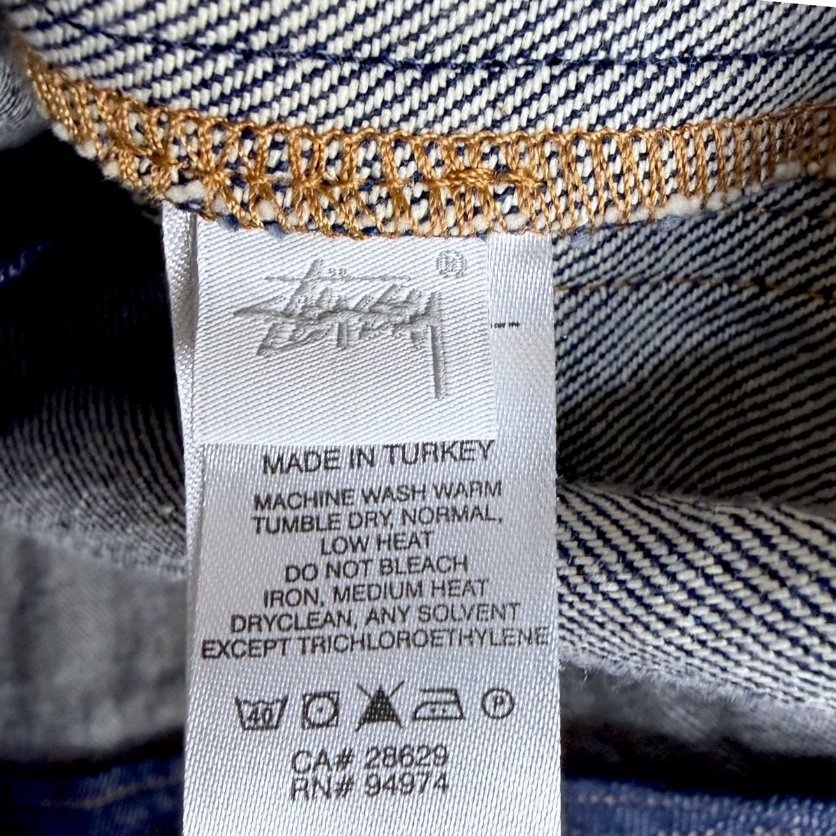Stussy Workgear Indigo Blue Full Zip Denim Jean Vest Men's Large Utility Skater