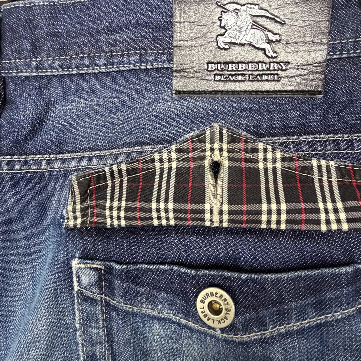 Vintage Burberry Black Label Japan Men's 32x28 Bootcut Flap Pocket Blue Jeans