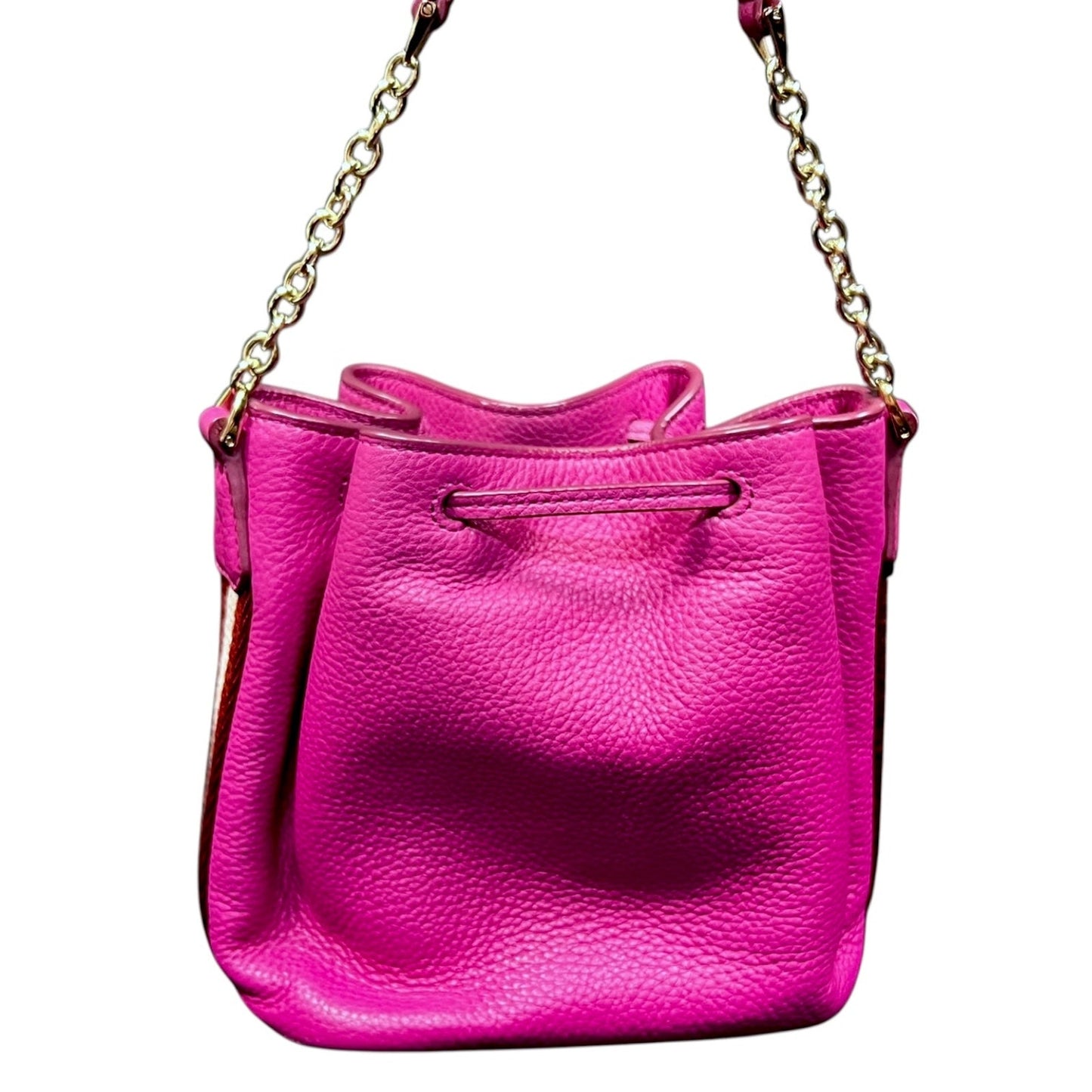 Bally Mini Top Handle Pink Pebbled Drawstring Bucket Bag $795 Retail Luxury