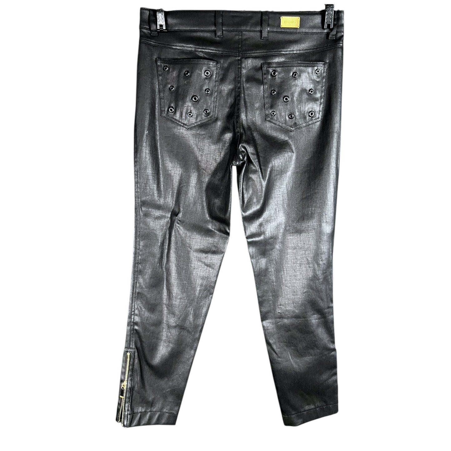Escada Coated Black Jeans with Grommet Pockets & Zipper Ankles Vintage Y2K