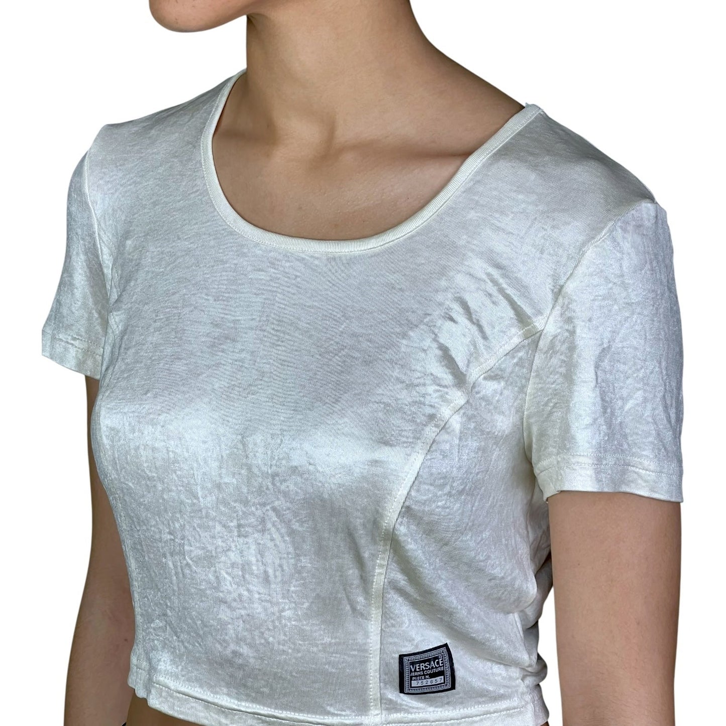 Versace Jeans Couture Womens Medium Vintage Shimmery Crop Top Shirt $200 Retail
