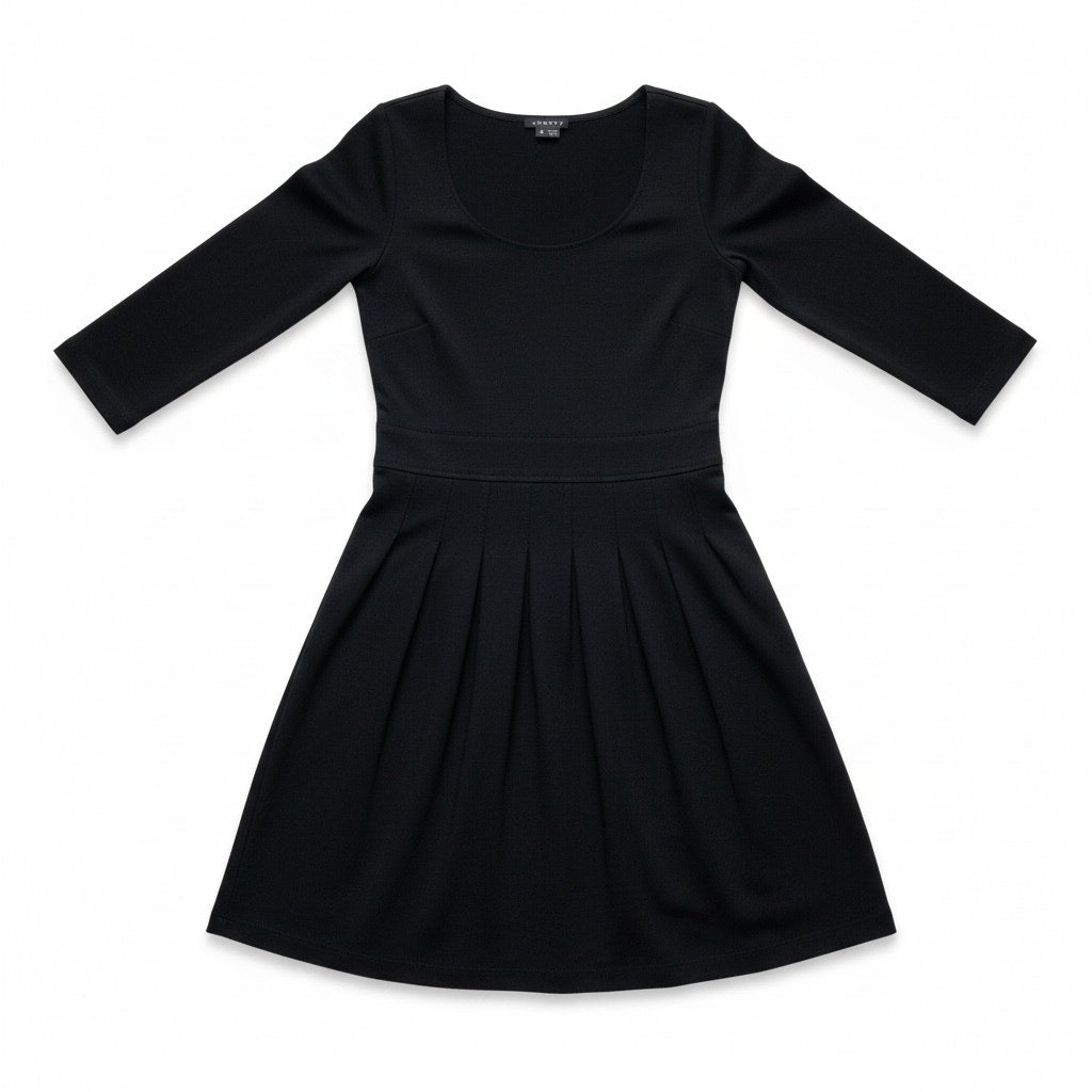 Theory Dress Women's 2 Black Wool Blend Knit Long Sleeve Scoop Neck Mini