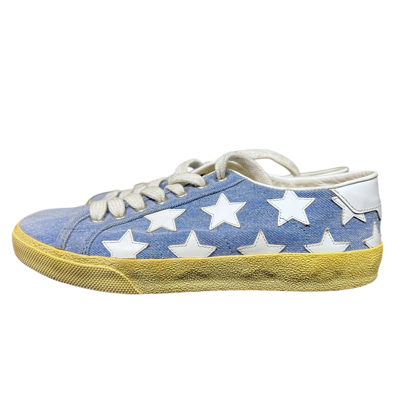 Saint Laurent EU 37 US 7 Denim White Star Court Classic Sneakers $780 Retail