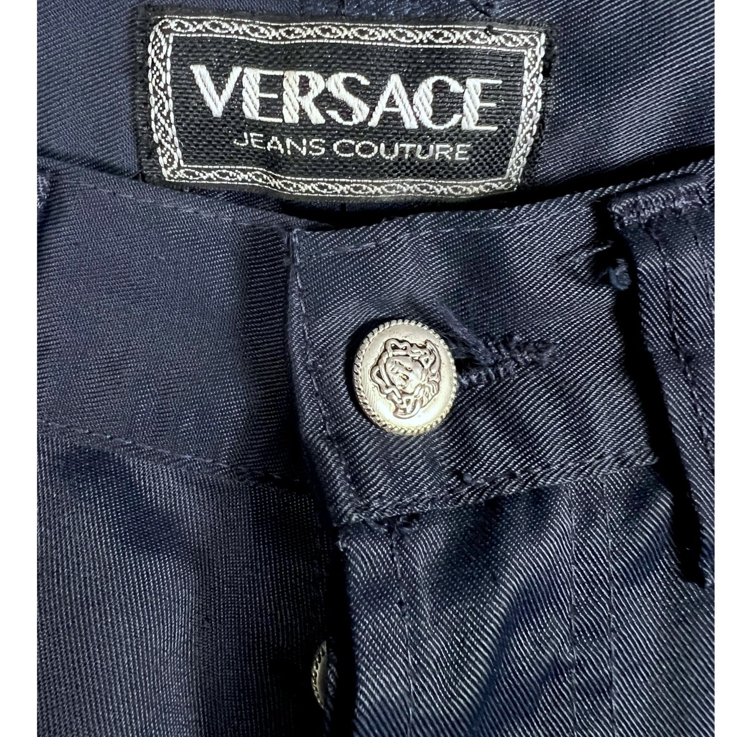 Versace Jeans Couture Navy Blue Coated Straight Leg Denim Jeans Vintage Y2K