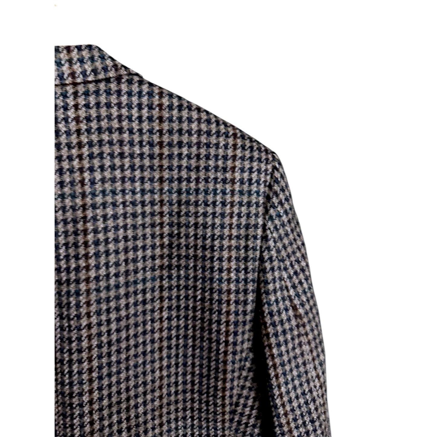 Vintage Men's Burberrys London 100% Tweed Wool Brown Houndstooth Blazer 42R