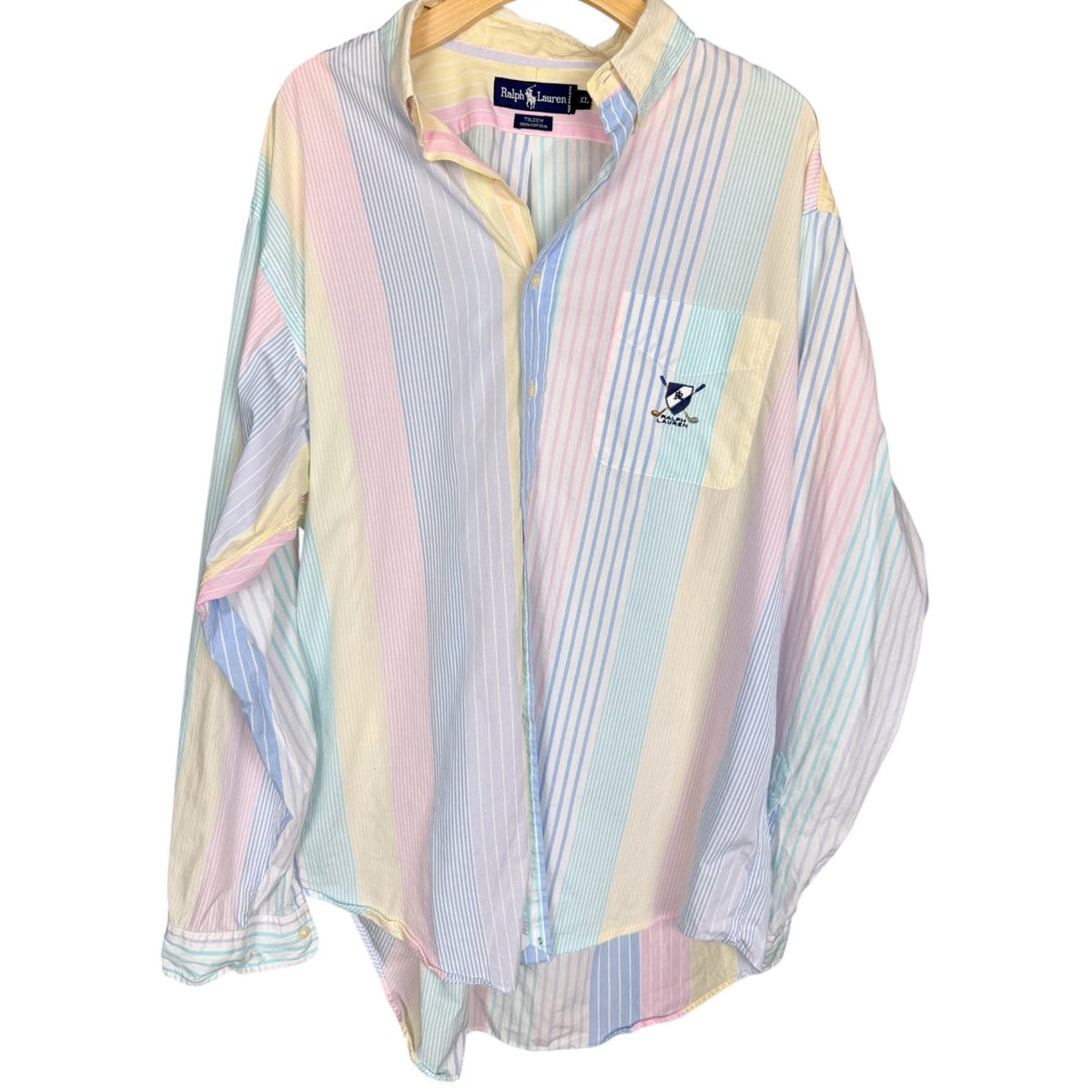 Vintage Polo Ralph Lauren Pastel Striped Men's XL L/S Golf Emblem Tilden Shirt