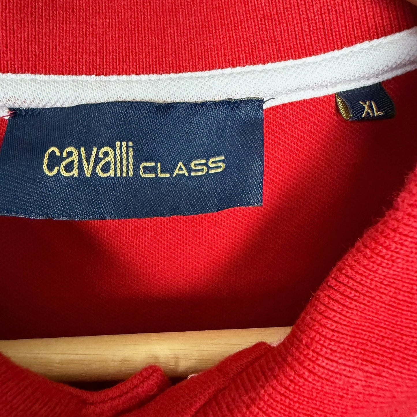 Cavalli Class Men's XL Red Embroidered Logo Polo Shirt Casual Preppy Luxury