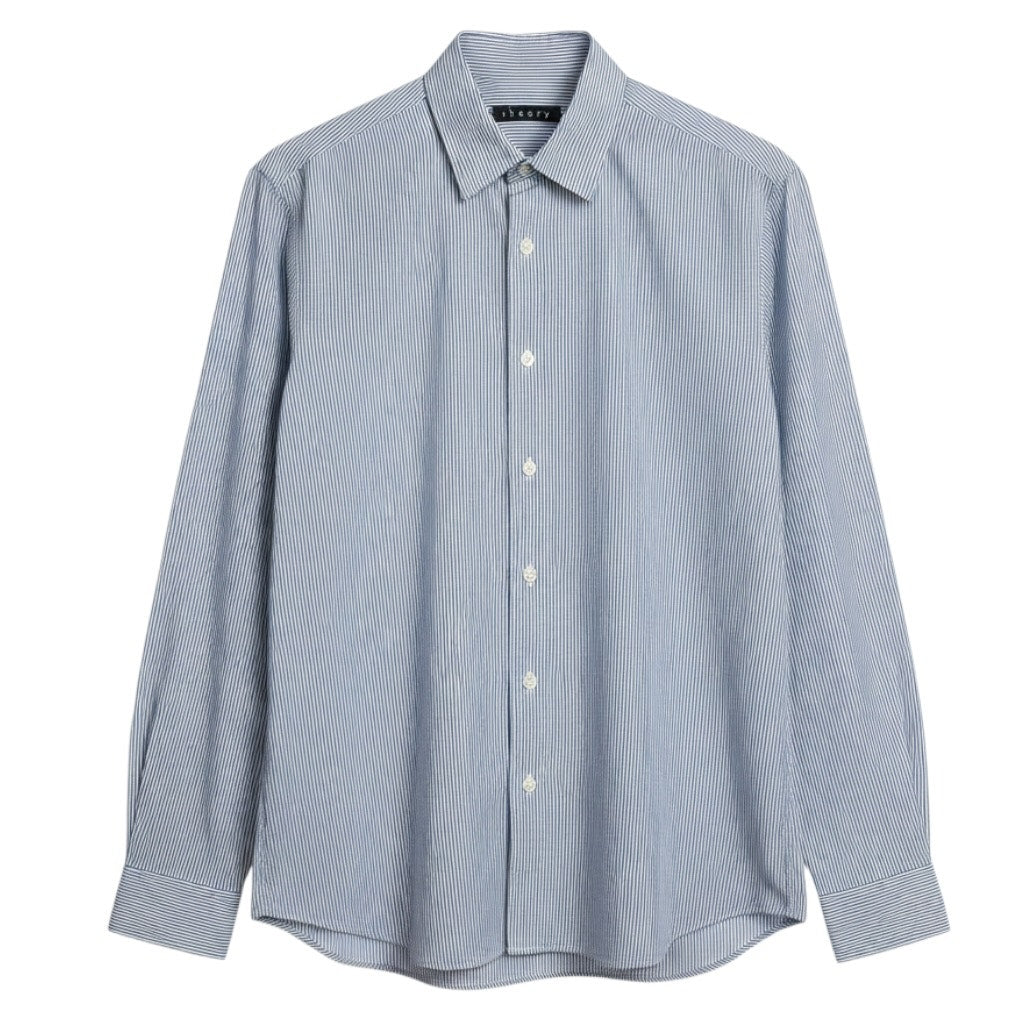Theory Striped Button Down Dress Casual Shirt Mens Small White Blue Work Office