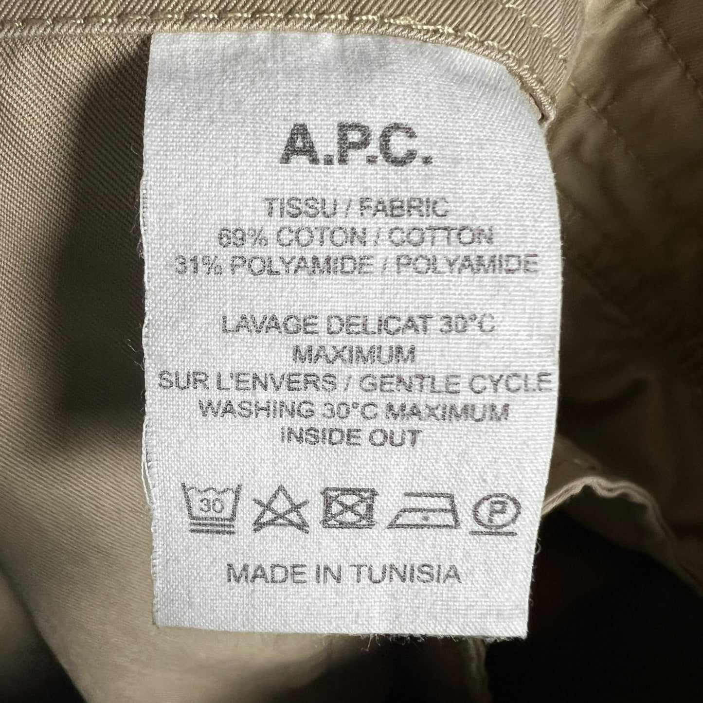 A.P.C. Pleated Belted Straight Leg Khaki Pants EU 36 (US 26/27 Waist)