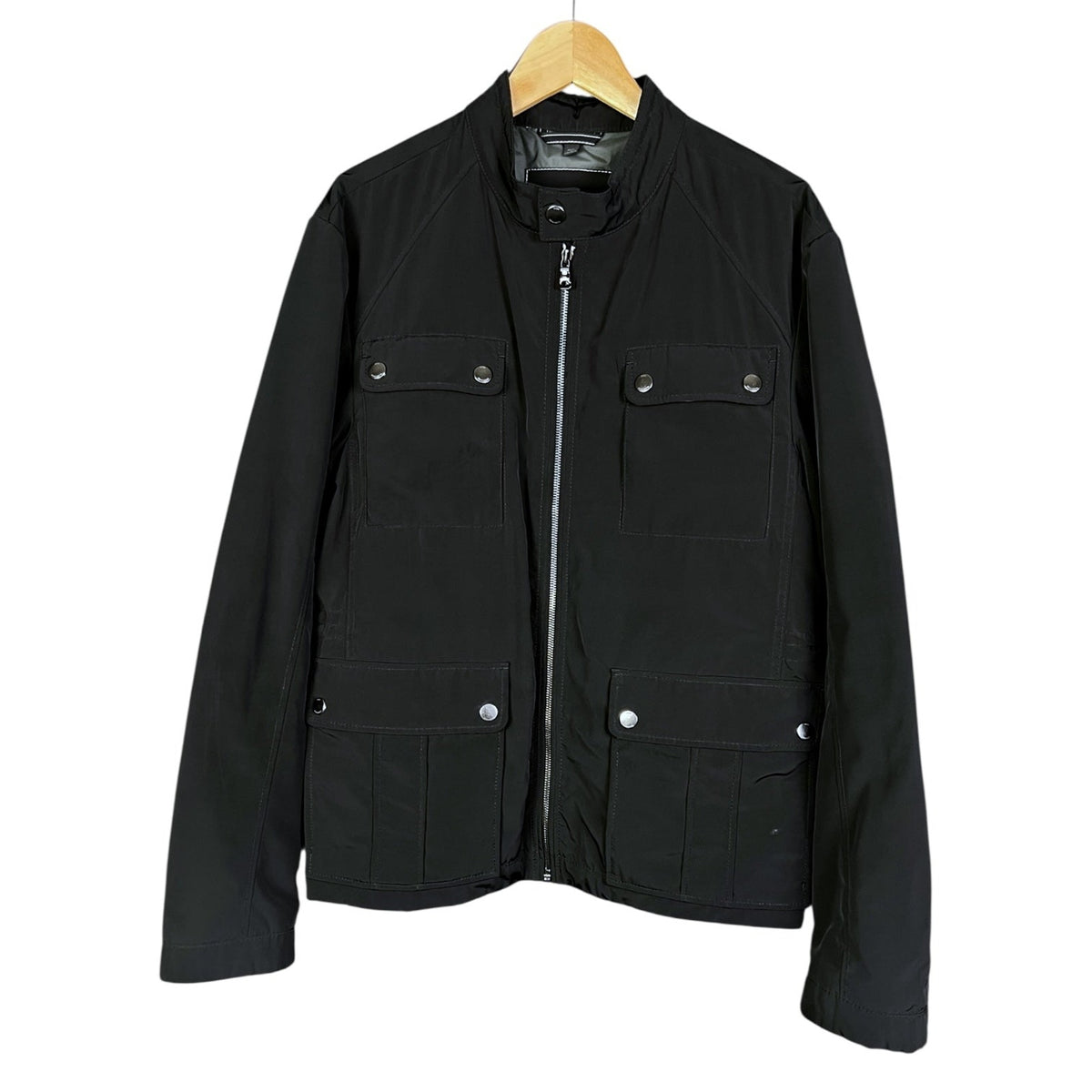 Hugo Boss Men's Black Field Jacket Military Utility Coat Pocket Zip Snap 42R