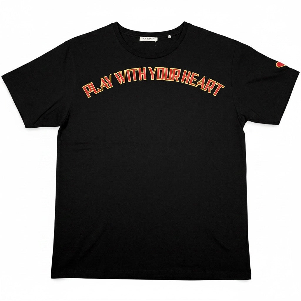 Sandro Embroidered Play With Your Heart Women's Medium Short Sleeve Black Tee