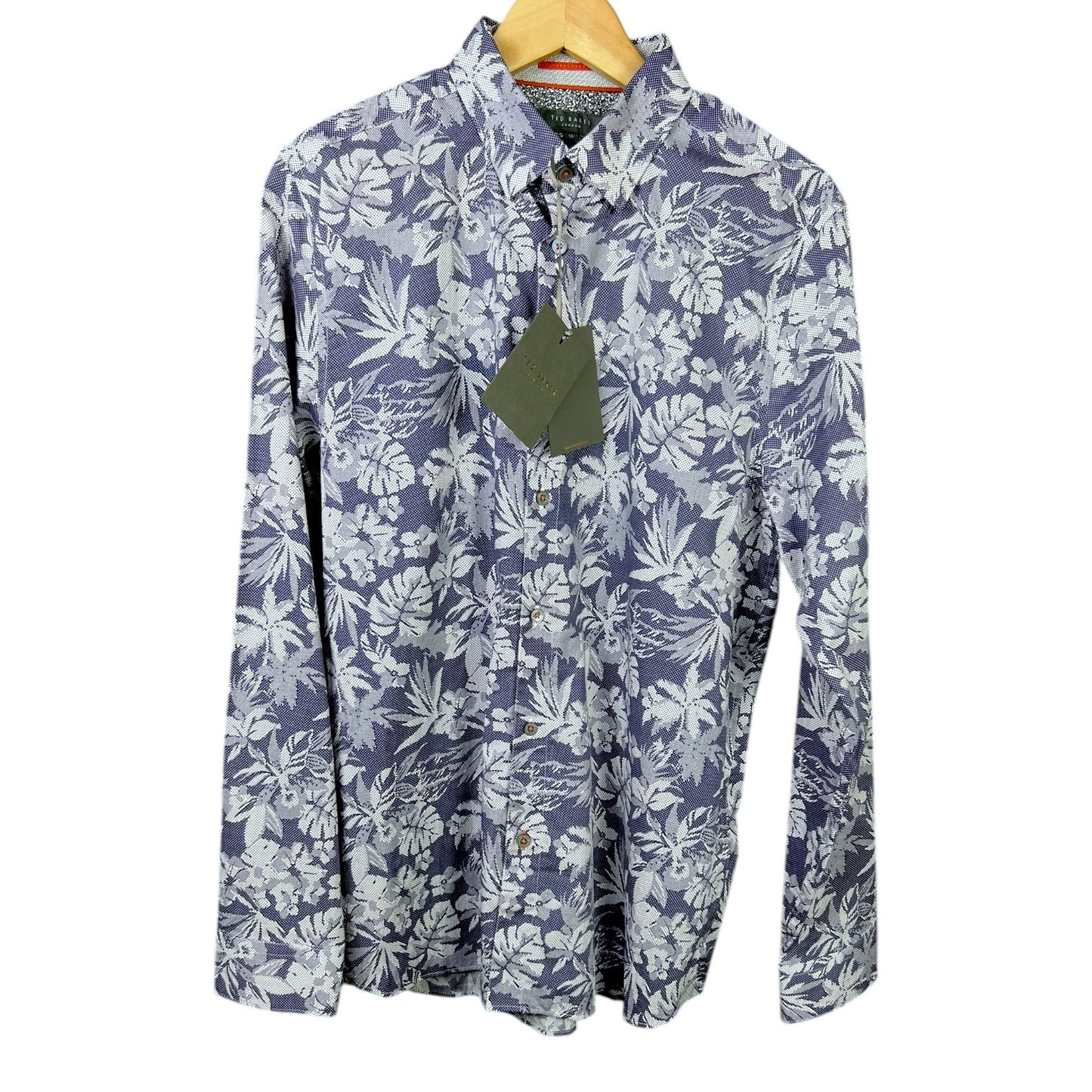 NWT Men's Ted Baker Floral Dot Print Shirt - Navy - Size 16 - $175 Retail
