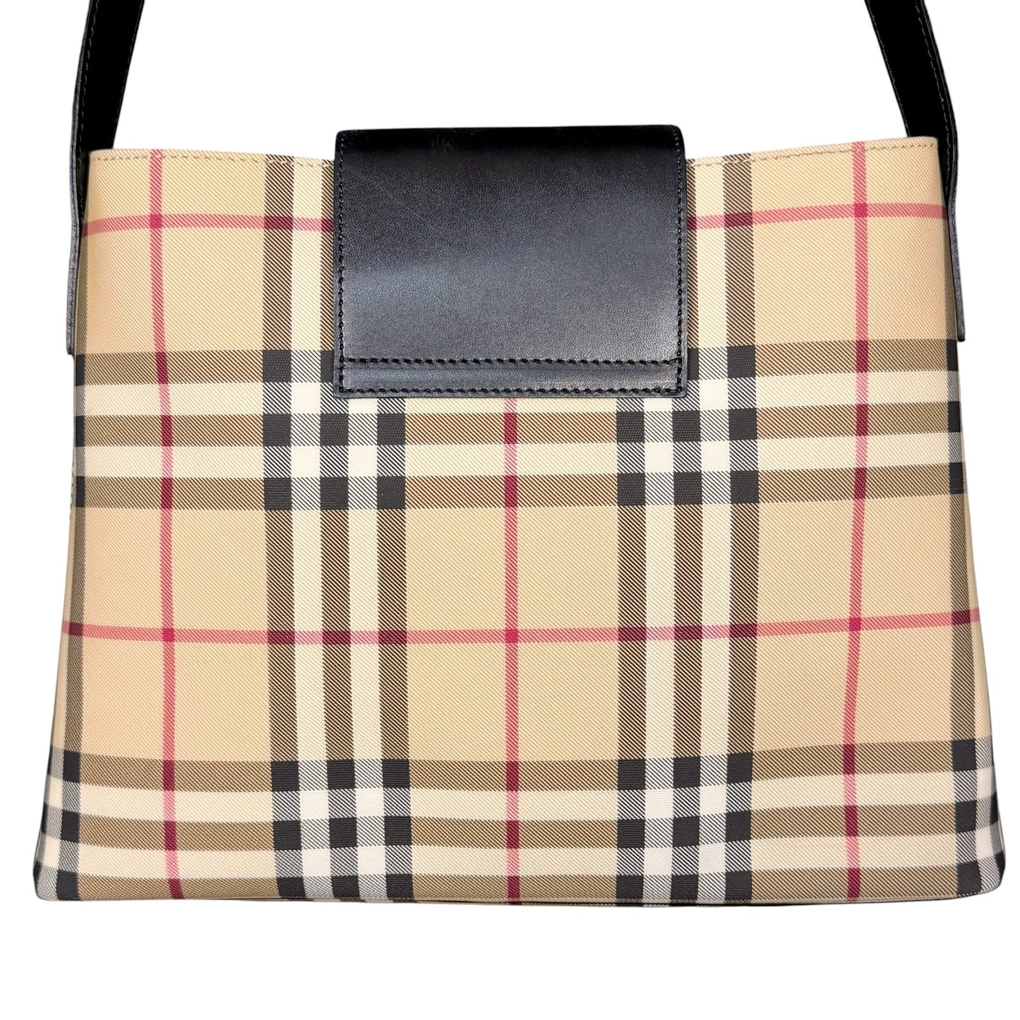 Burberry Nova Check Top Handle Bag Purse Silver Metal Leather Trim Luxury