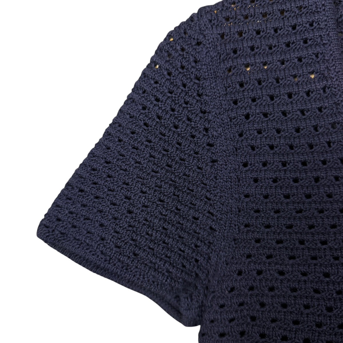 Vince Women's Small Navy Blue Open Knit Pointelle Cotton Short Sweater Boho