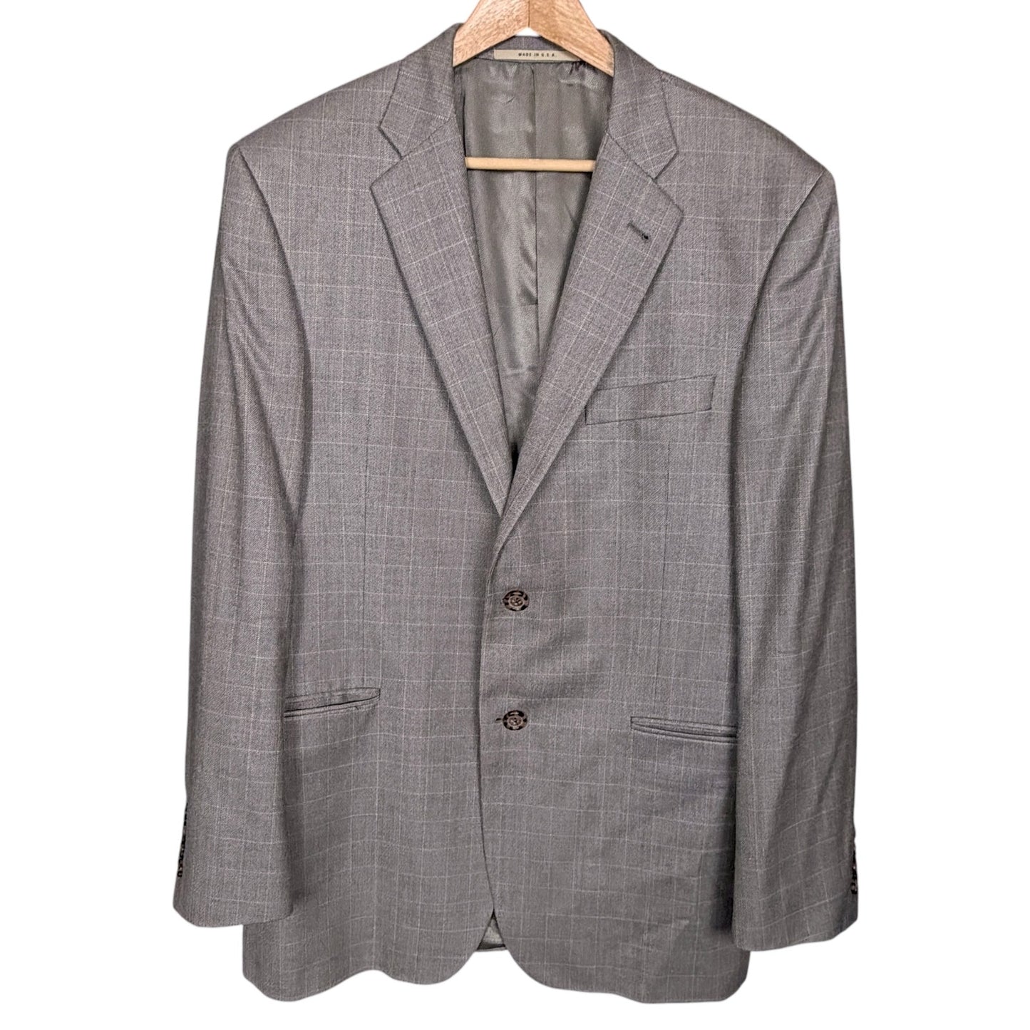 Burberry London Gray Blazer Plaid Silk Wool Men 42R Union Made USA Career Office