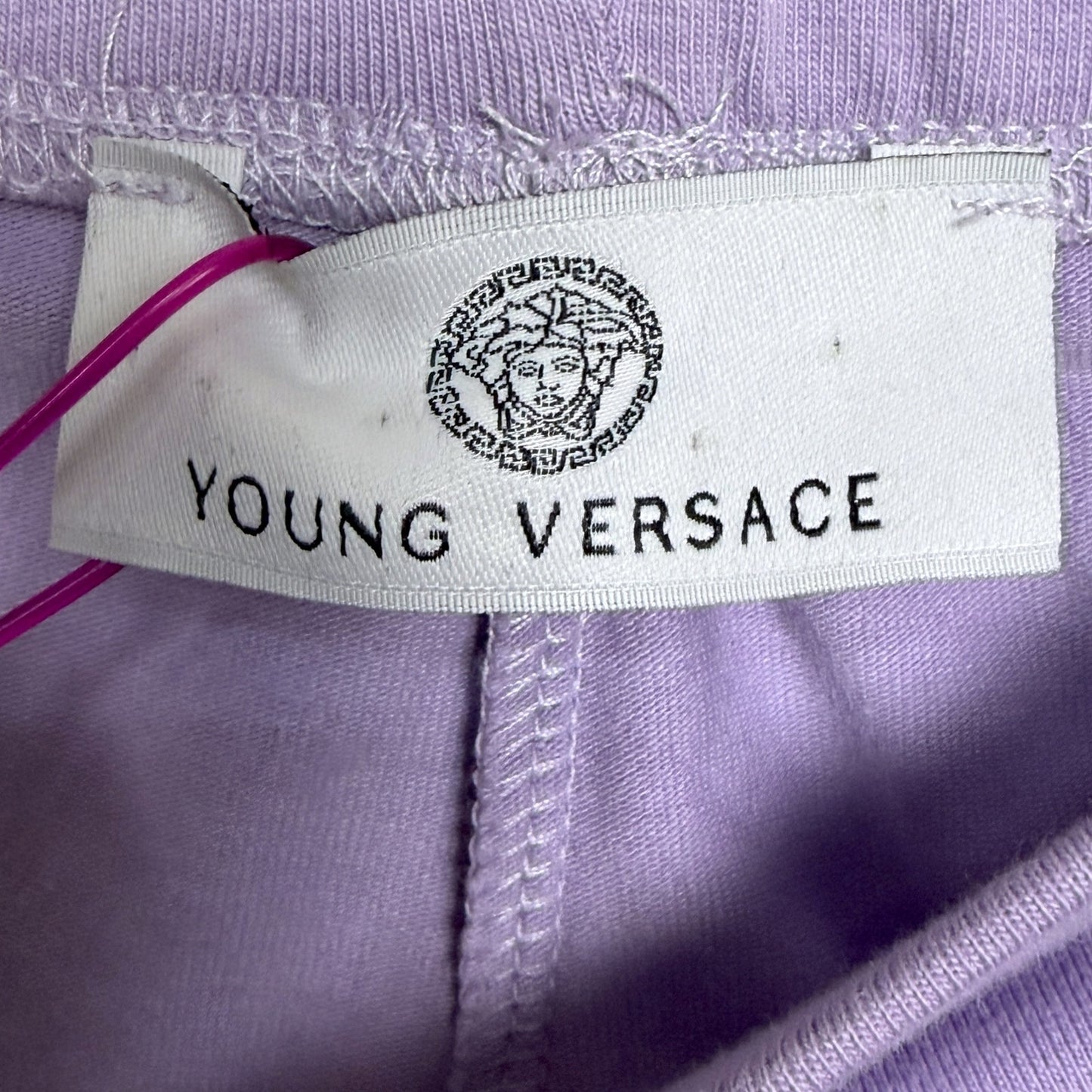 Young Versace Light Purple Greco Rhinestone Floral Girls Small Stretch Pants NWT