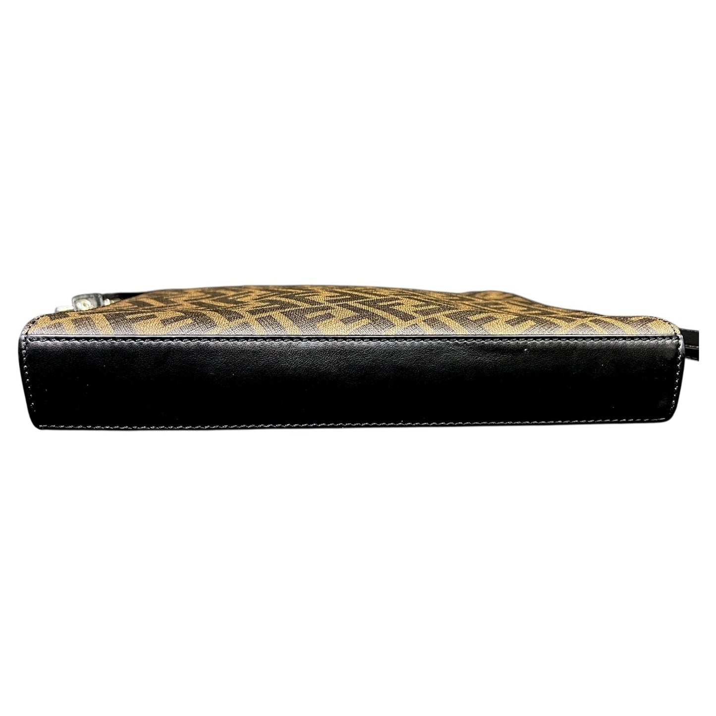Fendi Diagonal Wrist Clutch Brown FF Zucca Logo Black Trim Luxury $1,250