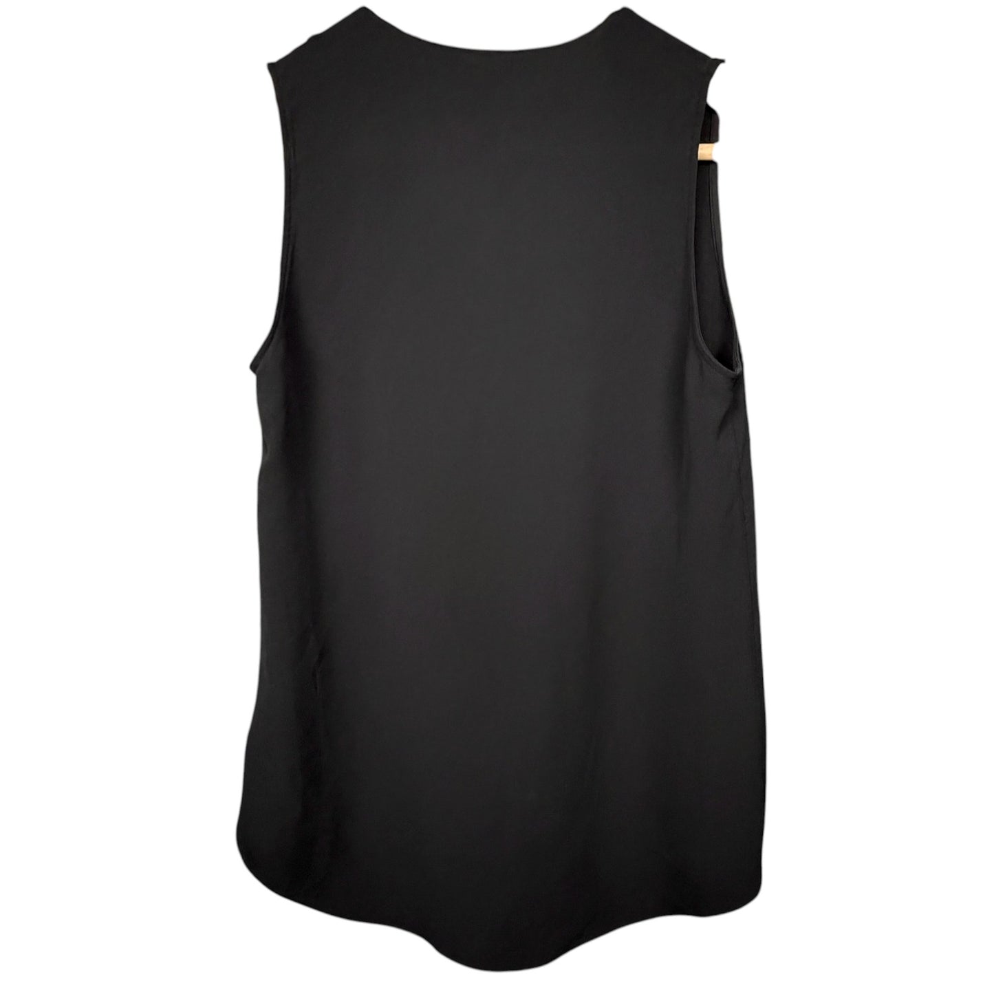 Theory Women P Black 100% Silk V Neck Sleeveless Curved Hem Strap Tank Shell