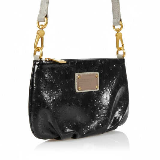Marc by Marc Jacobs Classic Q Percy Black Ostrich Embossed Vegan Leather