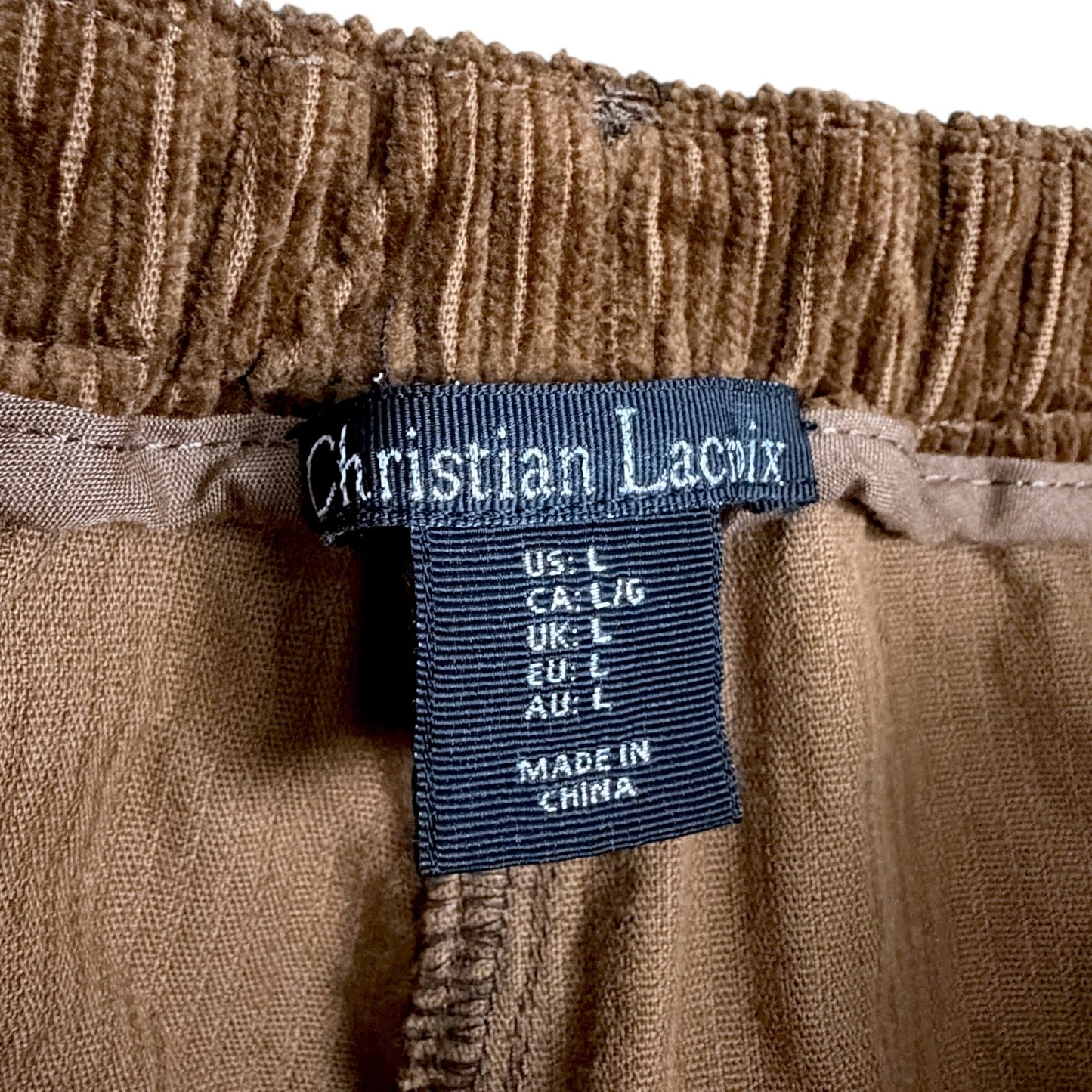 Christian Lacroix Women’s Brown Corduroy Wide Leg Drawstring Pants 100% Cotton L
