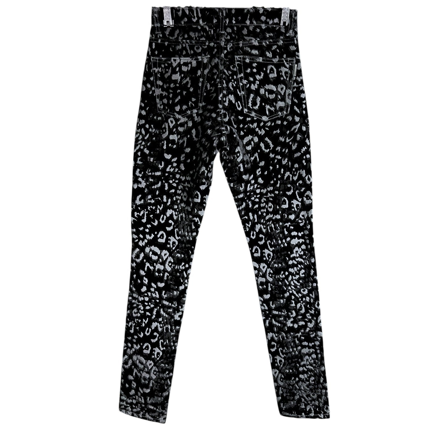 Saint Laurent Flocked Velvet Leopard Print Slim Black Jeans - Size 25 - $575 Retail