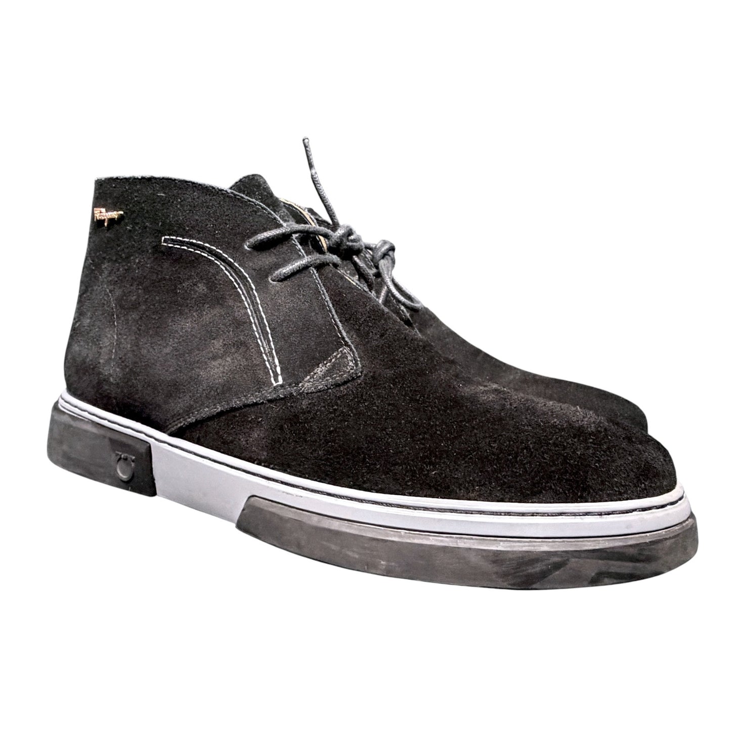 Salvatore Ferragamo Black Suede Leather Chukka Boots Men's EU 42 US 9 Luxury