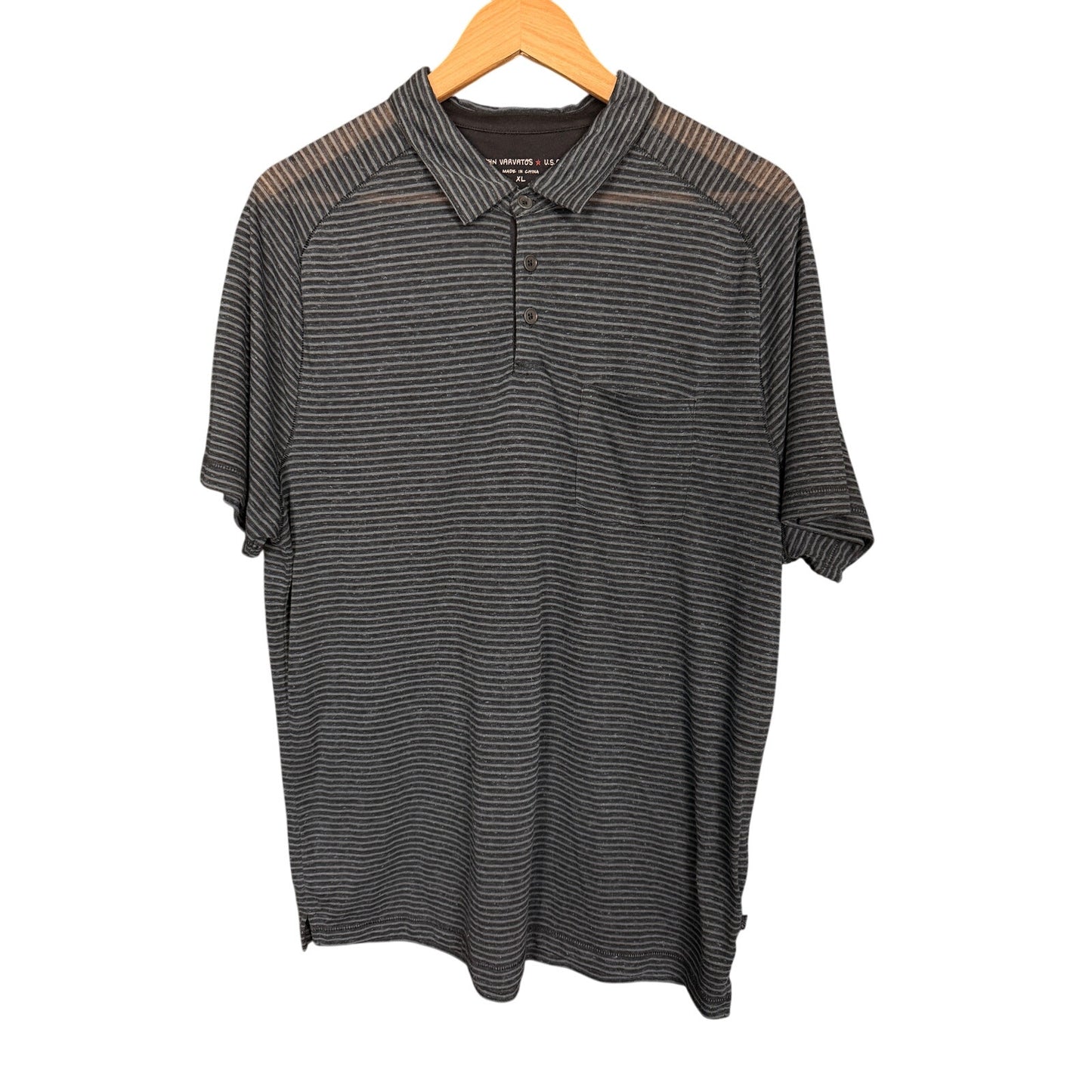 John Varvatos USA Blue Black Lightweight Linen Blend Pocket Polo Shirt XL