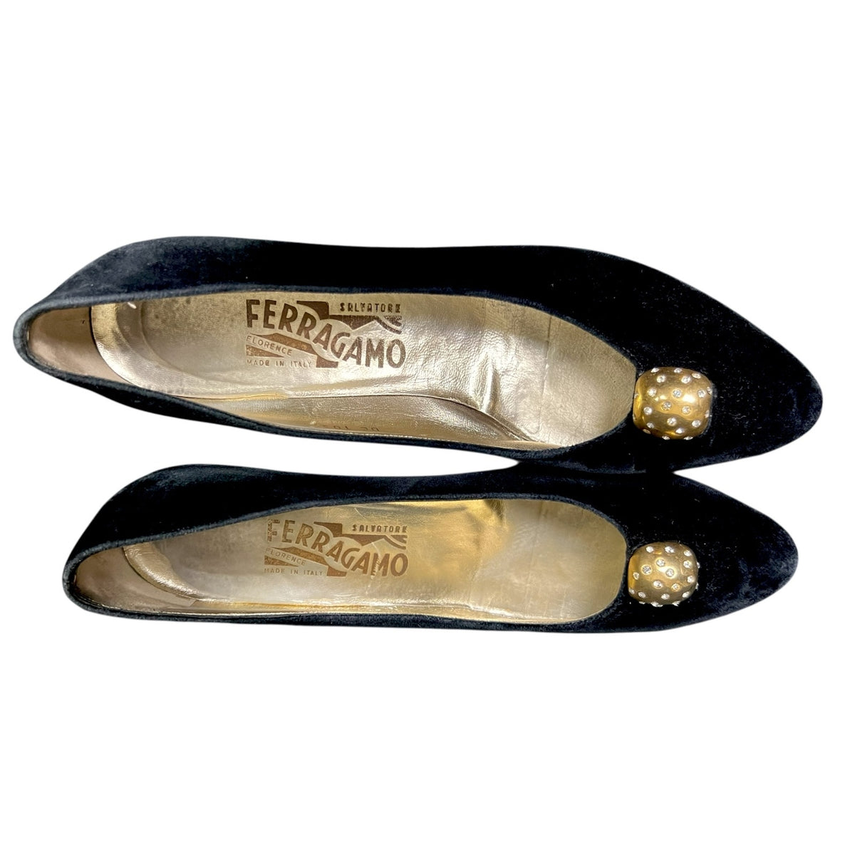 Vintage Salvatore Ferragamo Black Velvet Kitten Heel Pumps Shoes US 9 Luxury