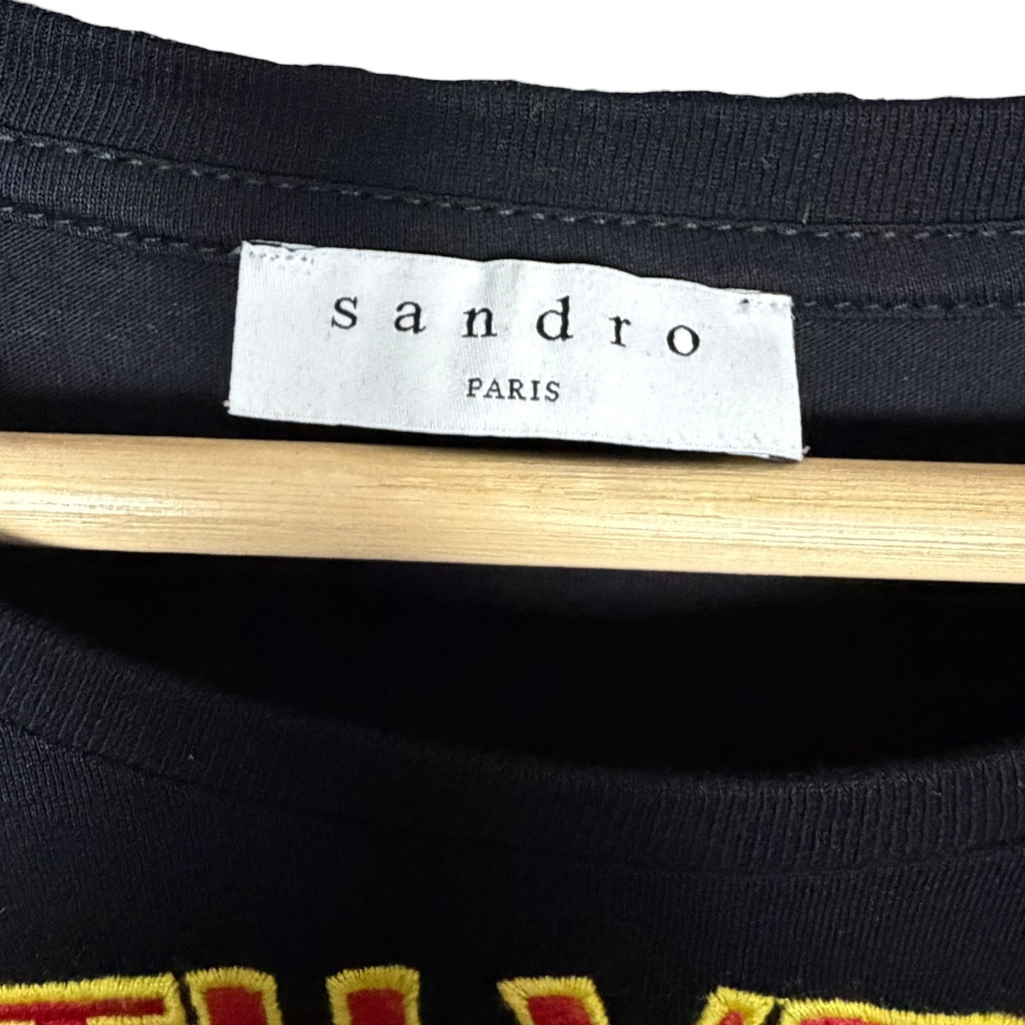 Sandro Embroidered Play With Your Heart Women's Medium Short Sleeve Black Tee