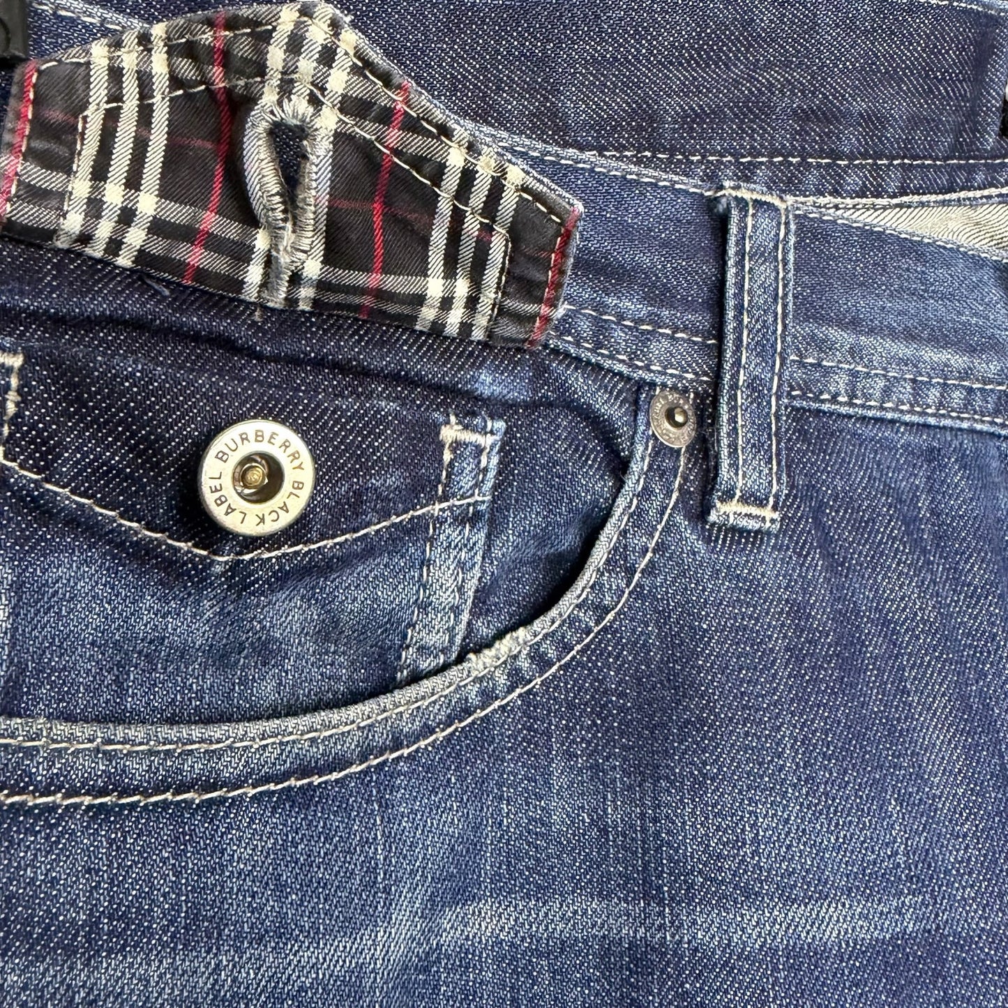 Vintage Burberry Black Label Japan Men's 32x28 Bootcut Flap Pocket Blue Jeans