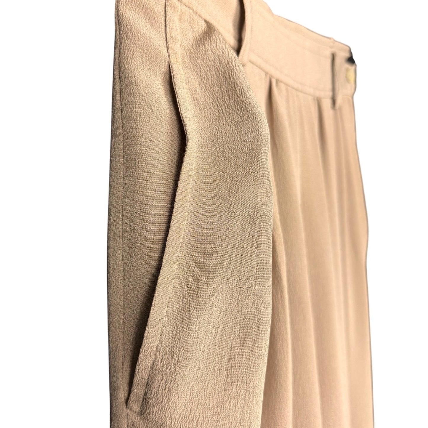 Dusan 100% Silk Flowy Pleated Tan Cuffed Women's L EU 42 Slacks Pants Career NWT
