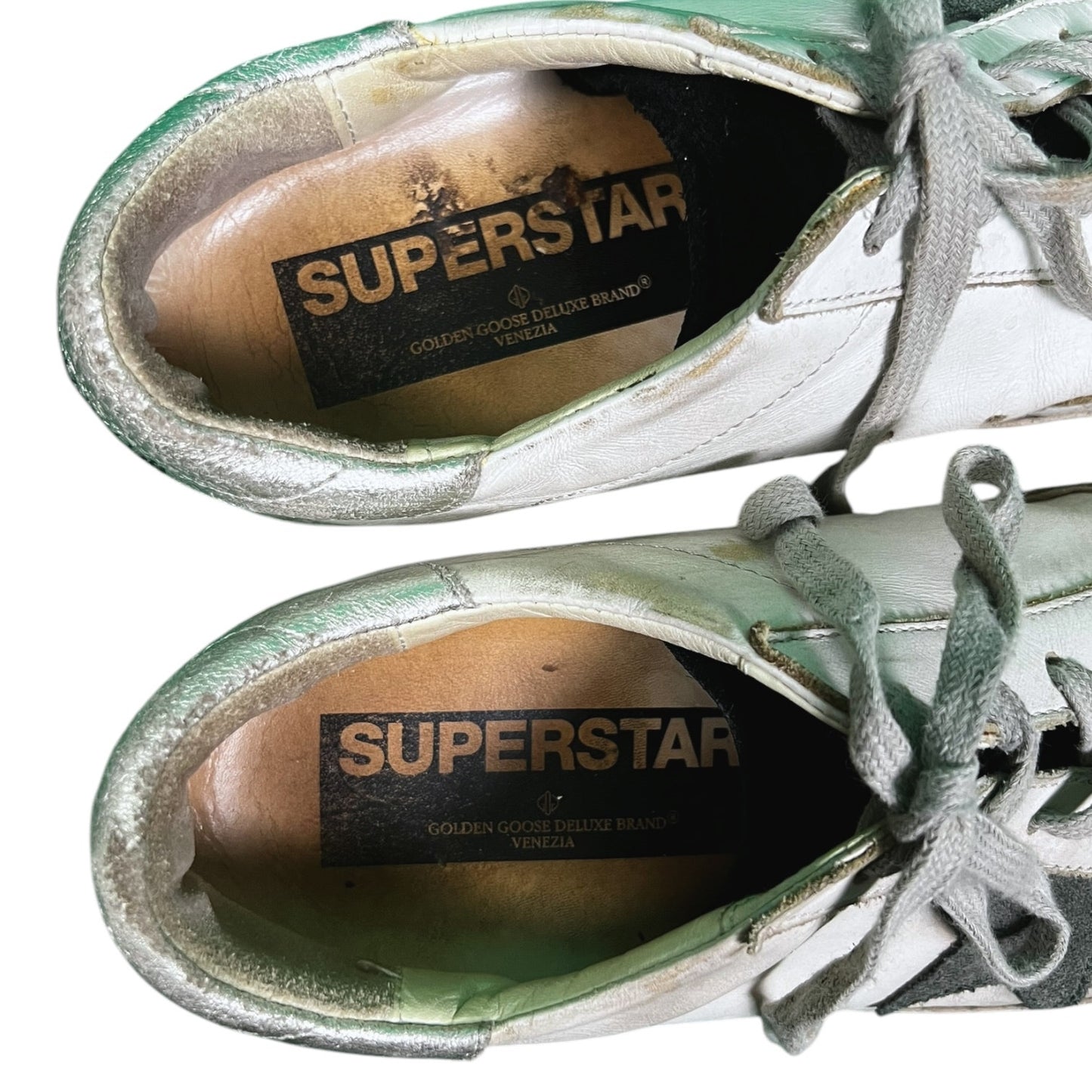 Golden Goose Superstar Distressed Leather Sneakers White Silver - $530 Retail