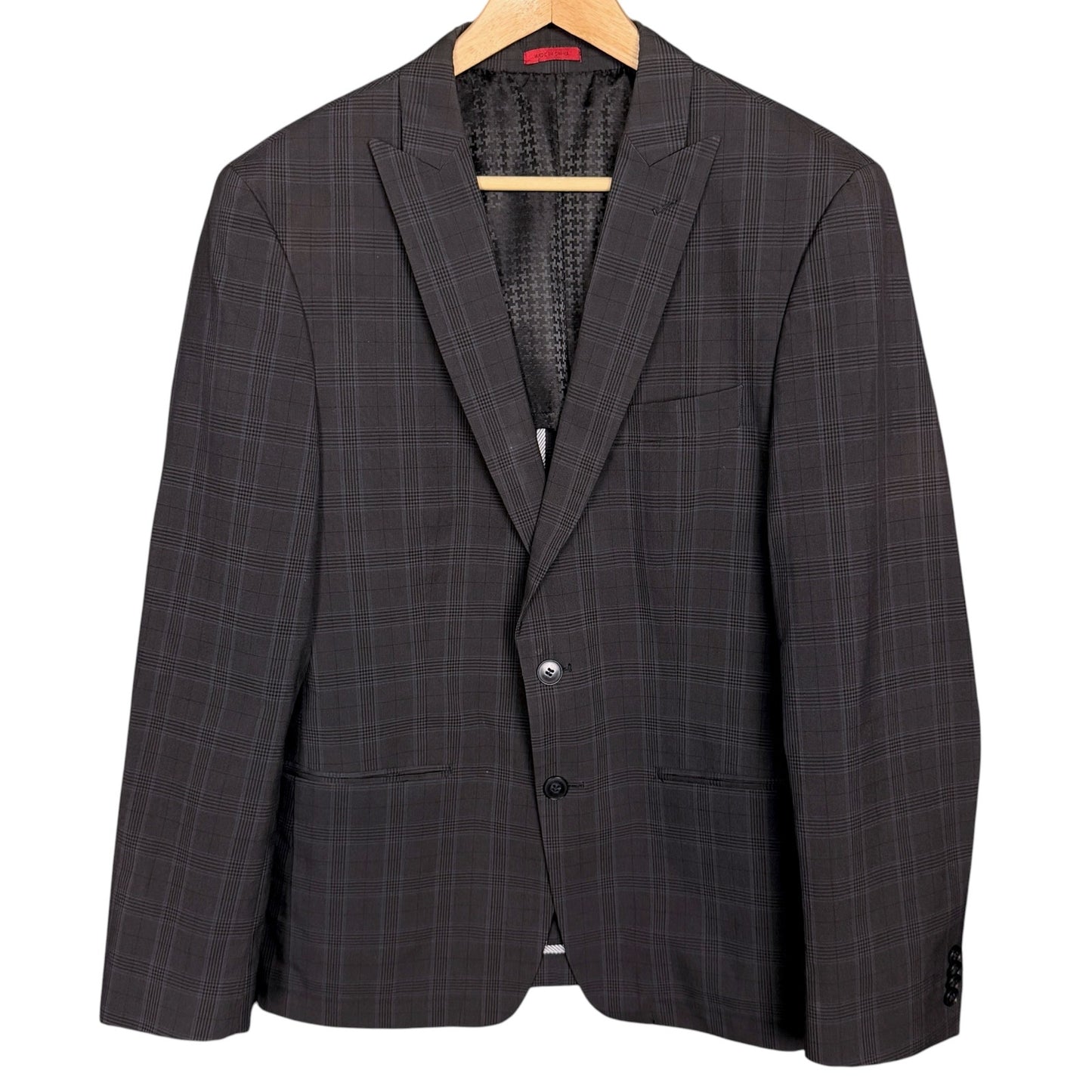 John Varvatos USA Men's 40R Dark Gray Blue Plaid Blazer Sport Coat Jacket