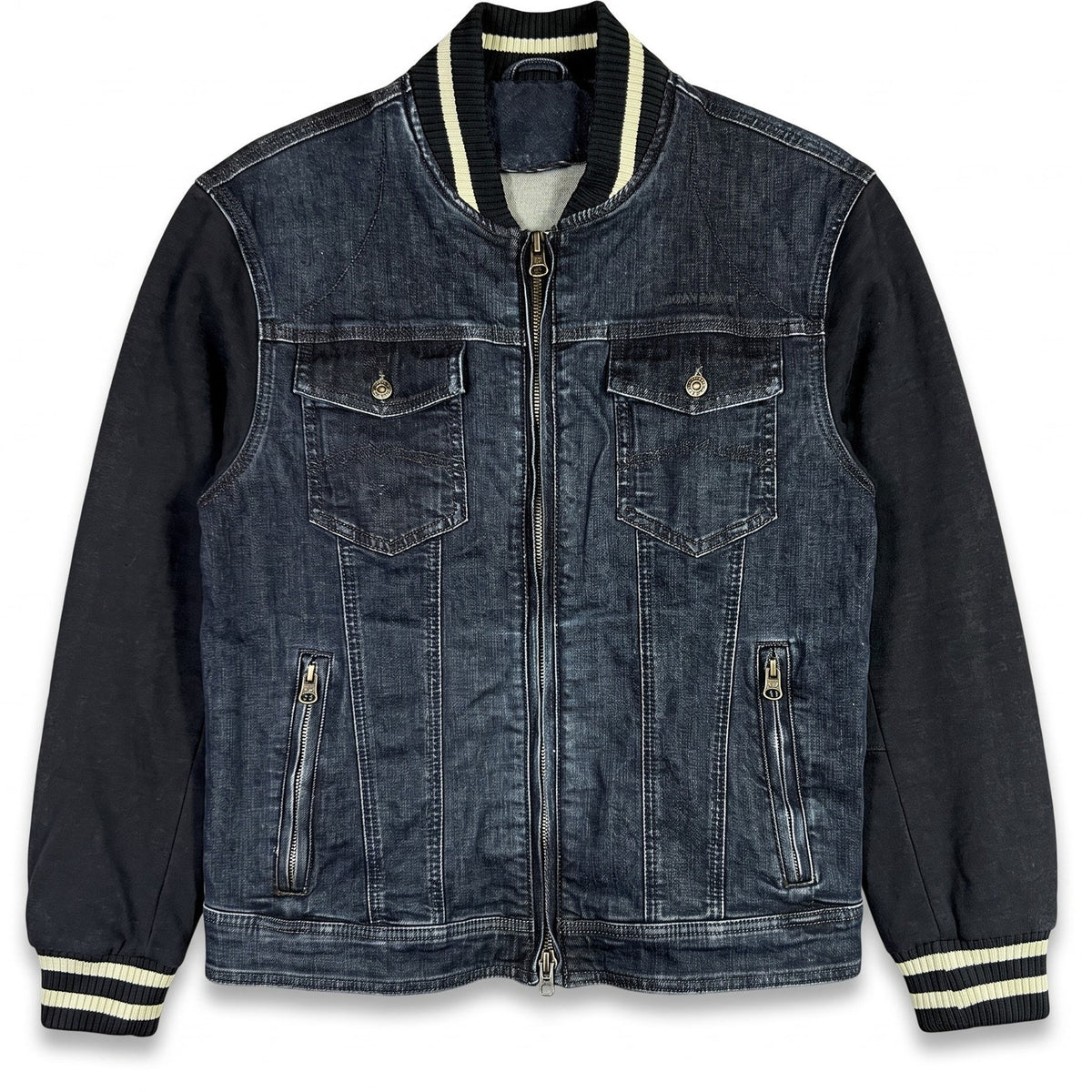 Armani Jeans Varsity Style Zip-Up Denim Jacket Men's Small $325 Retail Luxury